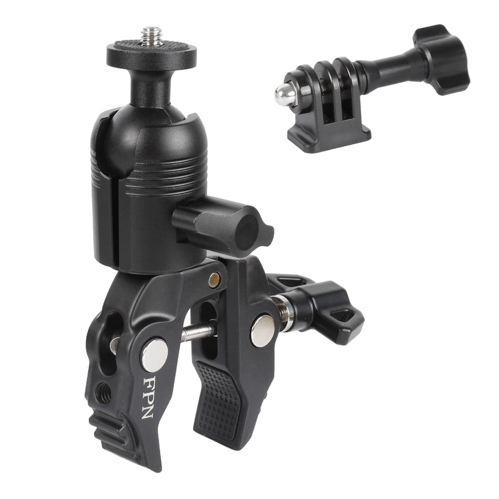 FPN Aluminum Alloy Super Clamp Camera Mount with 360° Ball Head for Bike/Motorcycle Handlebar Pole Tripod Rod 0.5-2.0" Diameter, Compatible with GoPro, Insta360 X5 X4, DJI Osmo Action 5 Pro, Pocket 3