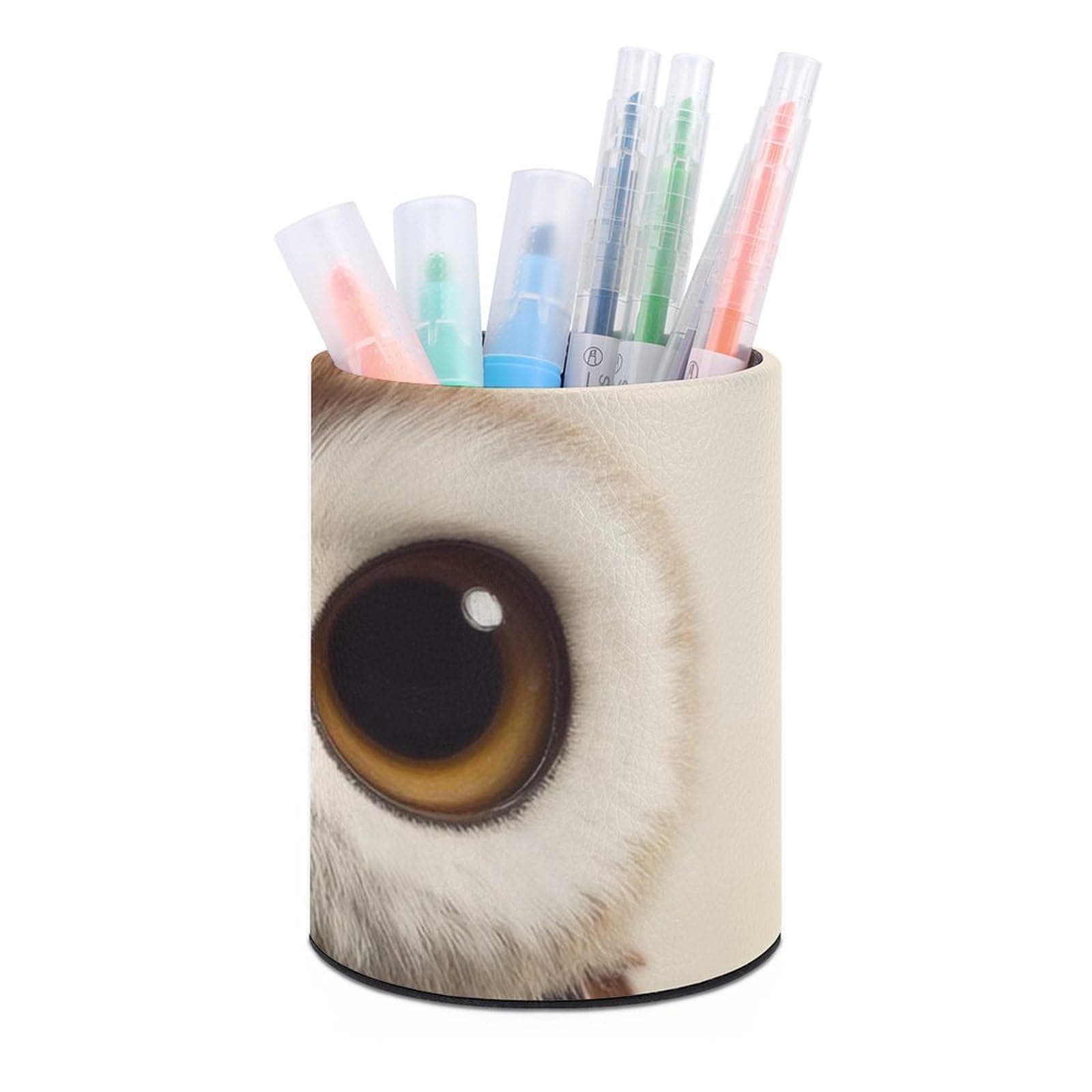 LQXNXHC Pen Holder PU Leather Pencil Cup for Desk Aesthetic Makeup Brush Holder for Desktop Cute Owl Pen Cup Desktop Caddy Stationery Organizer for Office Home Art Supply