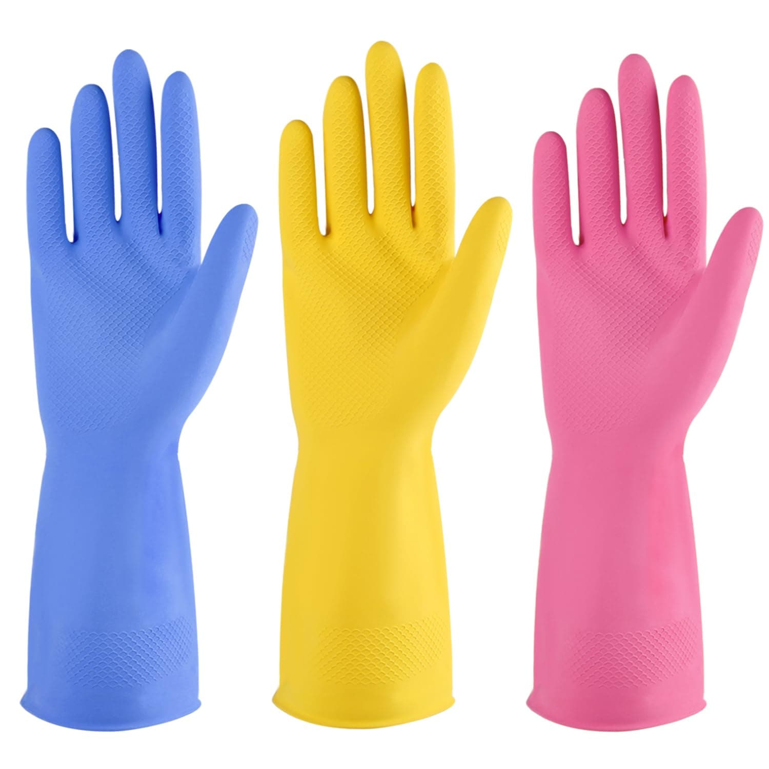 IUCGE Rubber cleaning gloves multicolor 6 Pairs for Household,Reuseable dishwashing gloves for Kitchen.(6,Large)