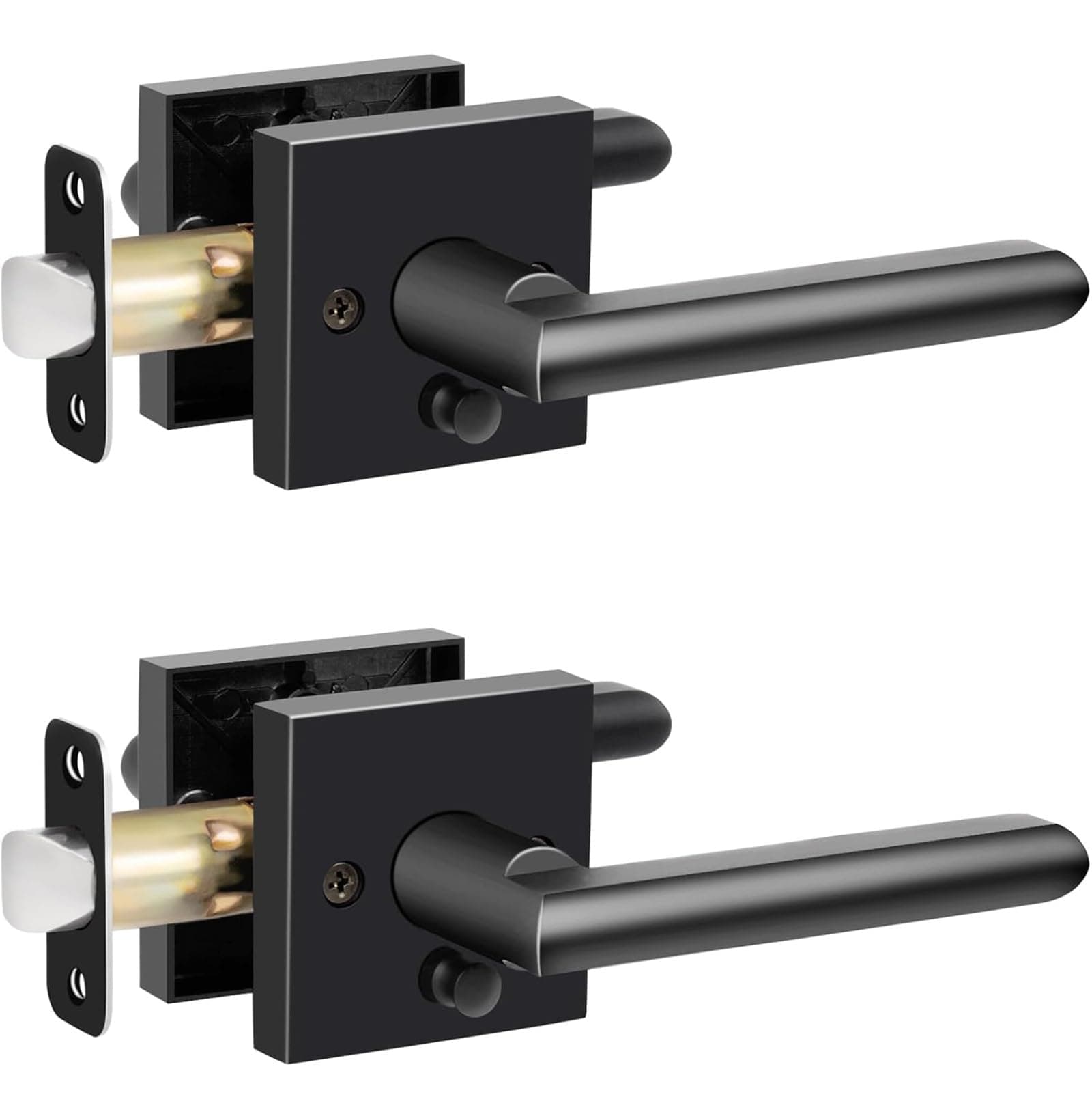 HOSOM 2 Pack Black Door Handle Interior Passage Door Lever for Hall and Closet Heavy Duty Reversible Door Handles Knob with Square Plate Left or Right Handing No Locking Matte Black