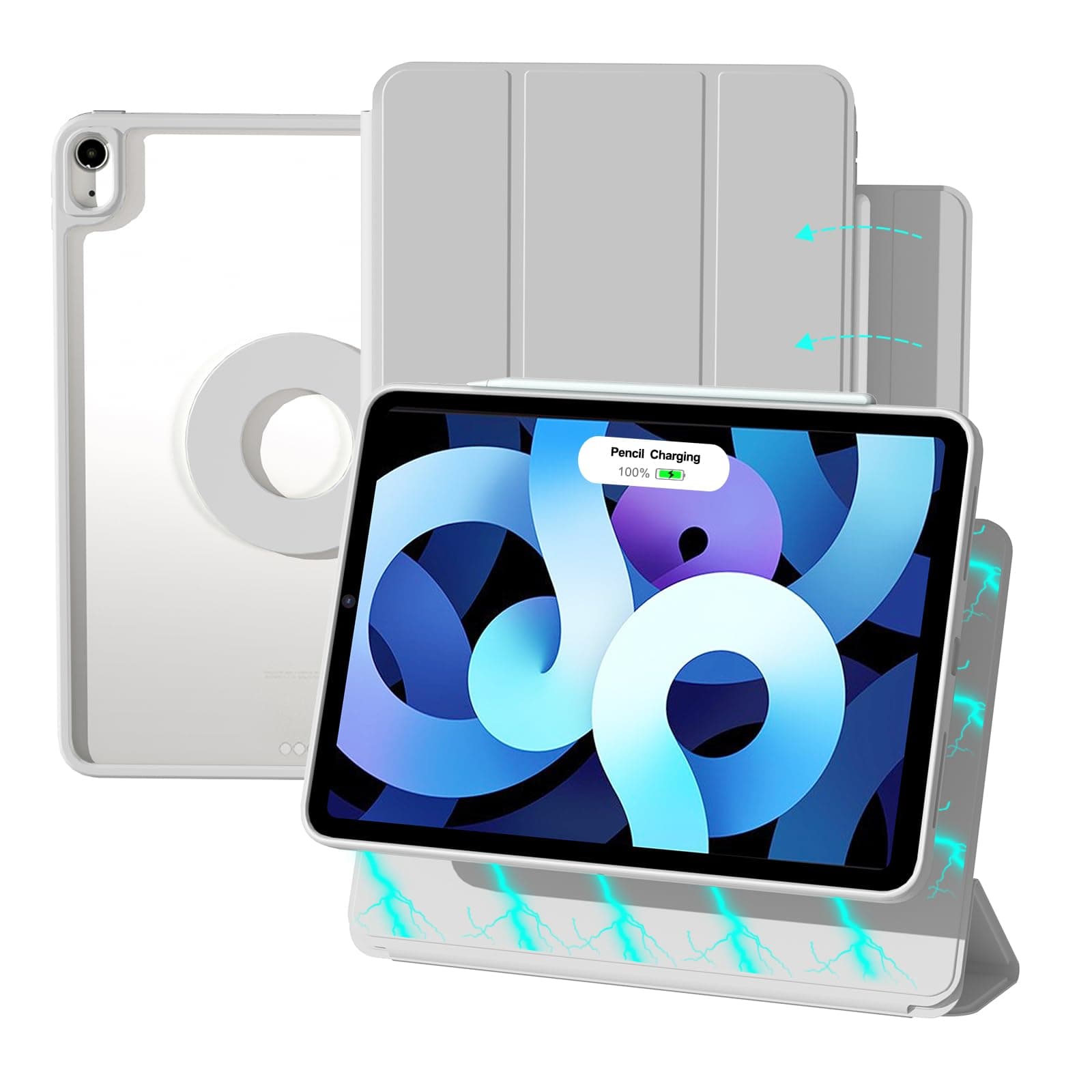 ZENLU 10.9/11 inch iPad Air Case with Removable Magnetic Folio Cover, Premium PU Leather, Multiple Angles Stand, Pencil Slot Charging Support, Full Protective Case for iPad Air 6 5 4 Gen (Grey)