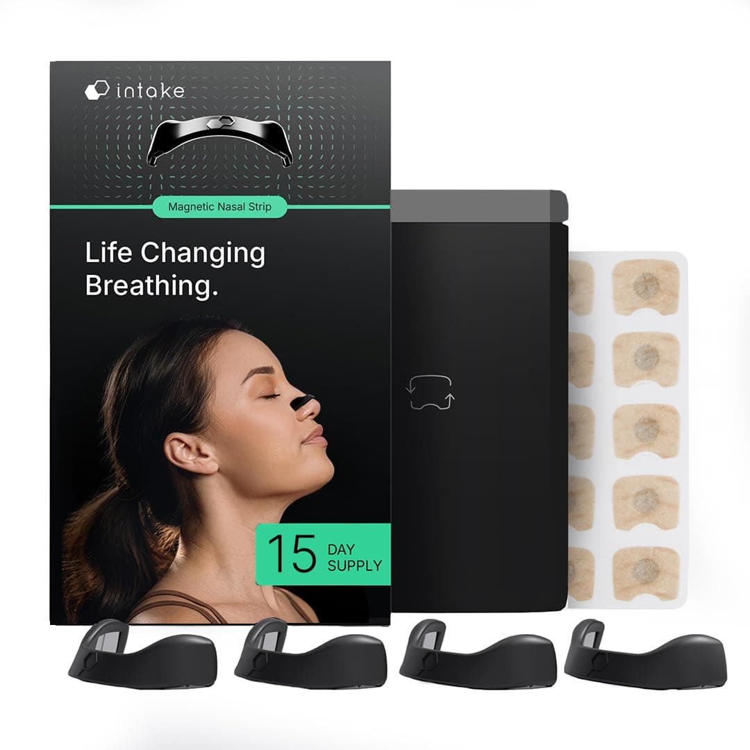 Intake Breathing — Magnetic Nasal Strips Starter Kit | Reusable Band + Tabs | Nasal Strips for Sleep, Snoring, Breathing & Sports | Stronger Lift Than Traditional Nose Strips | 4 Sizes, 15 Tabs, Black