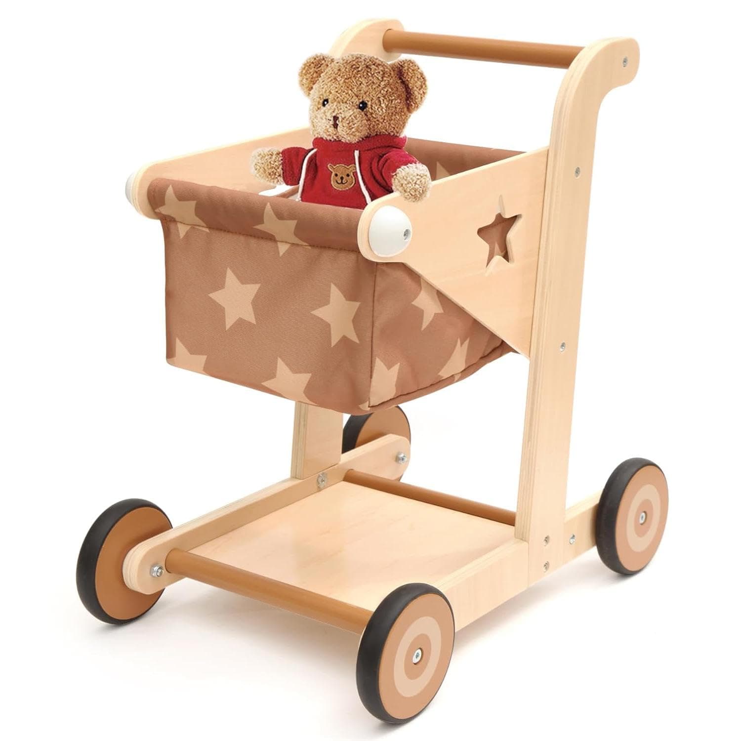 Asweets 2 in 1 Wooden Baby Walker Push and Pull Doll Stroller (Brown)