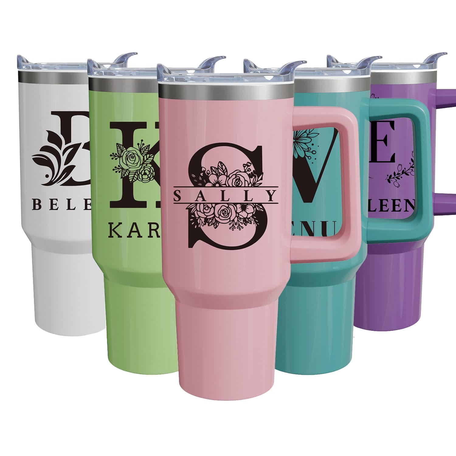 Personalized 30 oz Tumbler Custom Text A-Z Initial with Name Stainless Steel Insulated Tumbler with Handle and Straw Travel Coffee Mug Gift