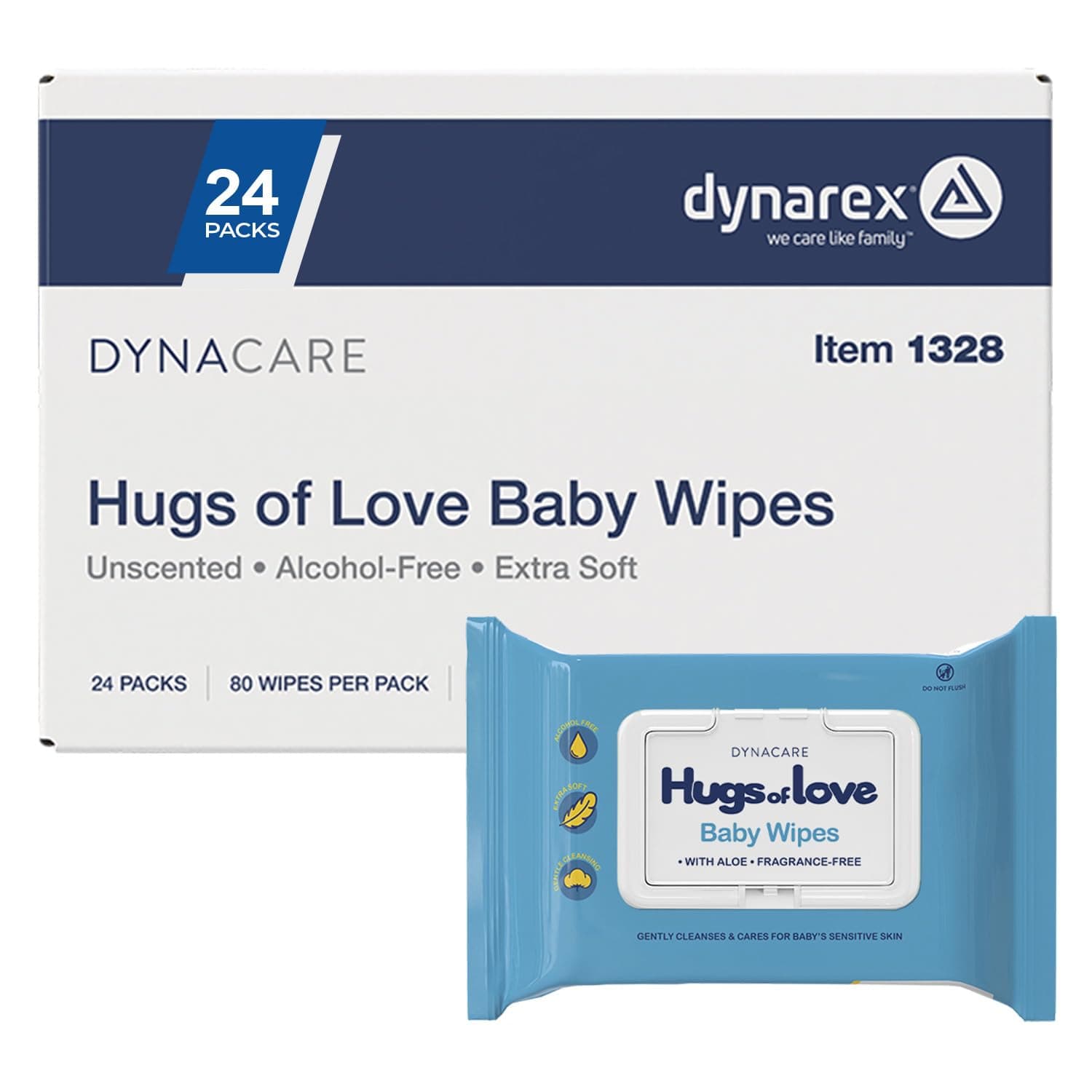 Dynarex Baby Wipes - Non-Alcohol Wipes for Babies with Lanolin & Aloe to Moisturize Skin - Soft Pack, Plastic Lid - Unscented - 5x7", 80 Wet Wipes per Pack, 24 per Case