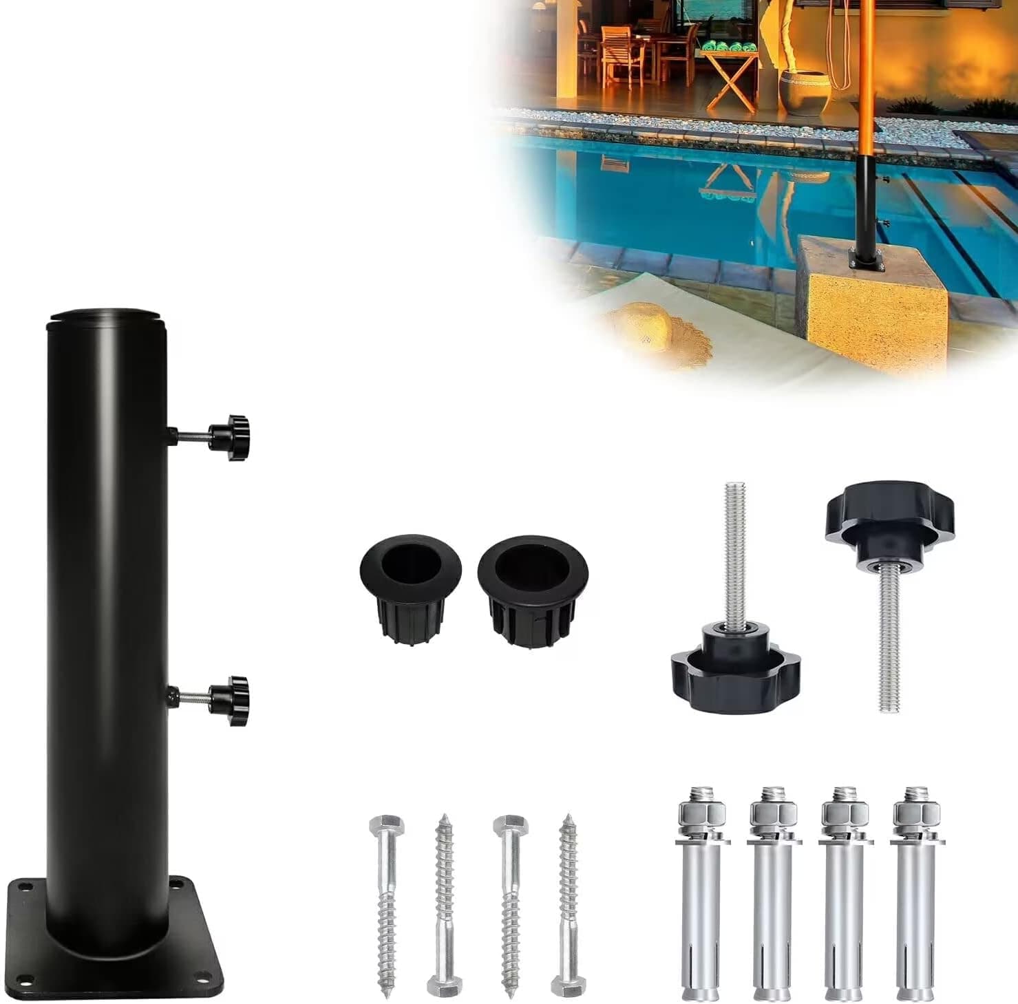 DEVALLEY Outdoor Deck Umbrella Stand Base,Heavy Duty Steel Umbrella Mount Universal Bracket,DIYPatio Umbrella Holder Stand for Deck,Balcony,Tables
