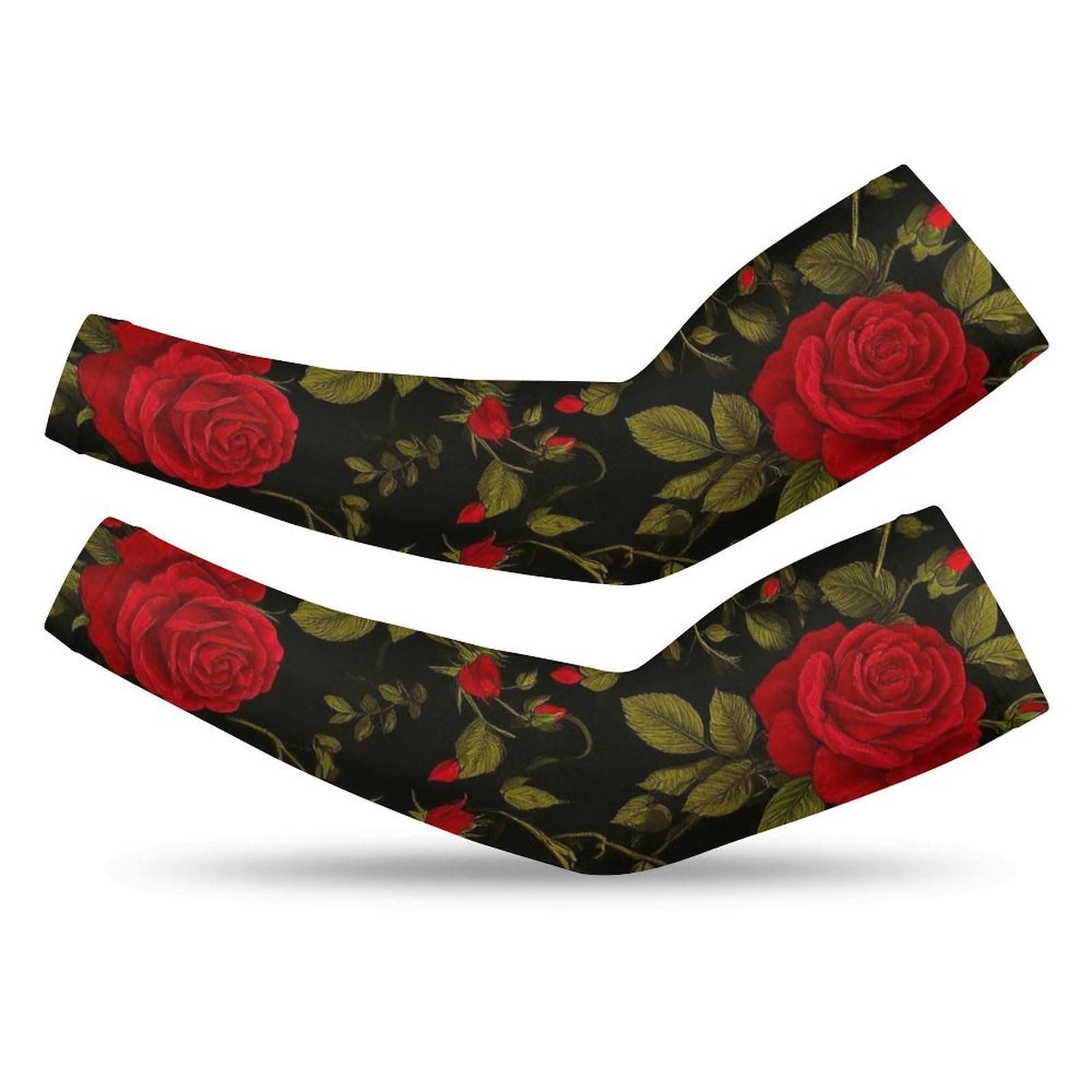 Meaudiwes Girl's UV Sun Protection Arm Sleeves Tattoo Cover Up Fashion Cooling Sleeves Dress Decor Floral Flowers Black Red Roses