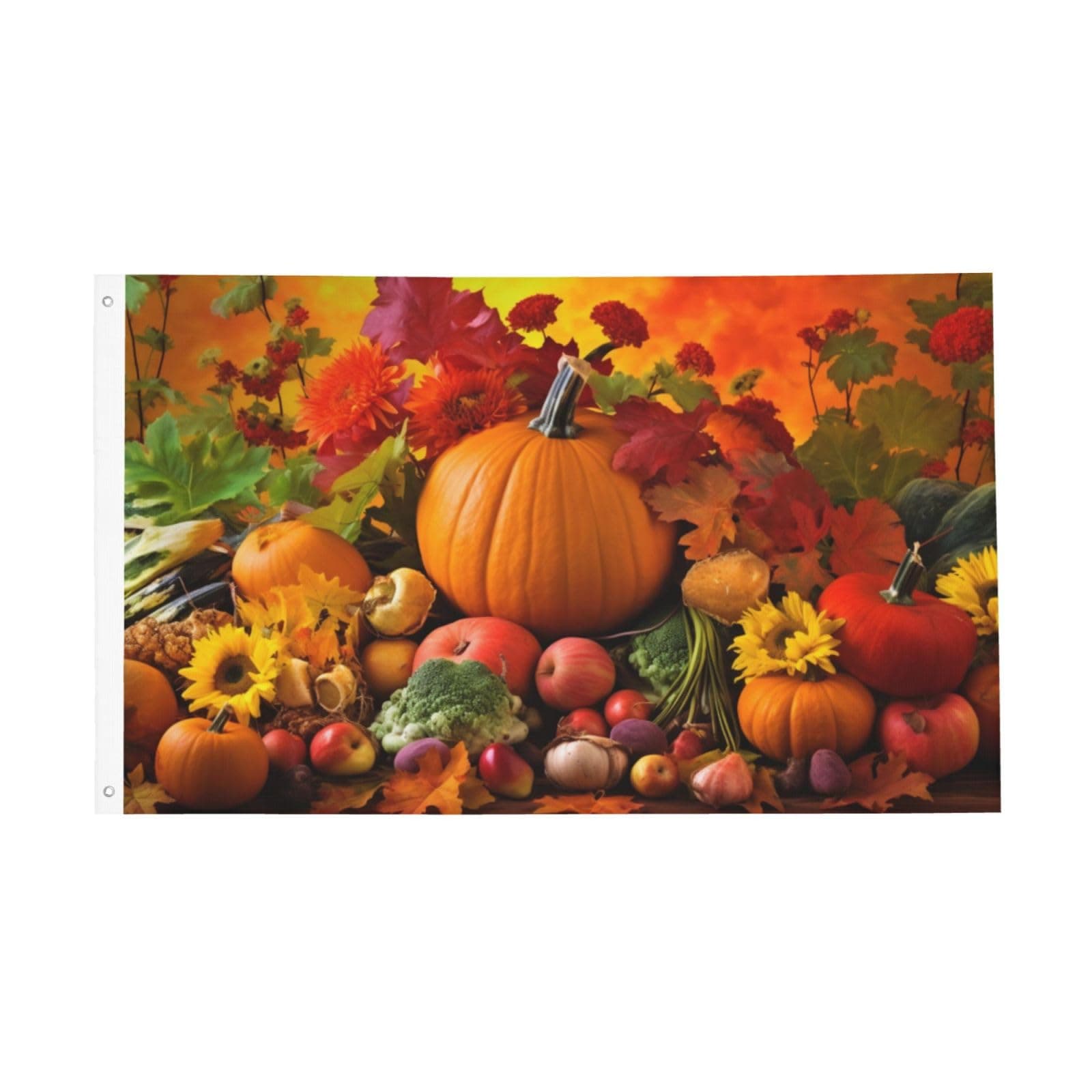 Fruit Pumpkin Harvest Flag 3x5 Ft Double Sided Outside Large Banner, Double Stitched Thanksgiving Sunflowers Hanging Outdoor Flags for Home Garage, Indoor Decoration Gift