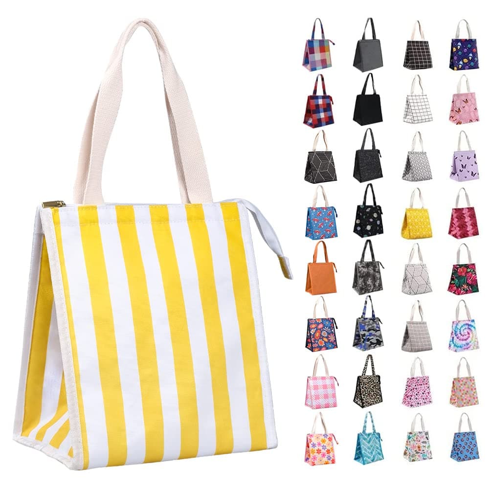 IKNOE 9L Insulated Lunch Bag for Men & Women, Leak-Resistant Yellowstripe