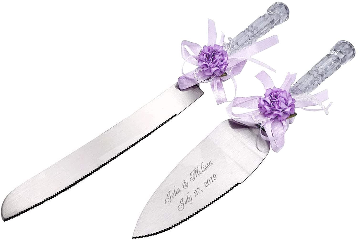 GIFTS INFINITY Personalized Wedding Cake Knife and Server Set with Engraving – Cake Cutting Utensil Set, Keepsake Gift for Wedding, Anniversary, Reception, Birthday & Other Occasions (CT-101PUH)