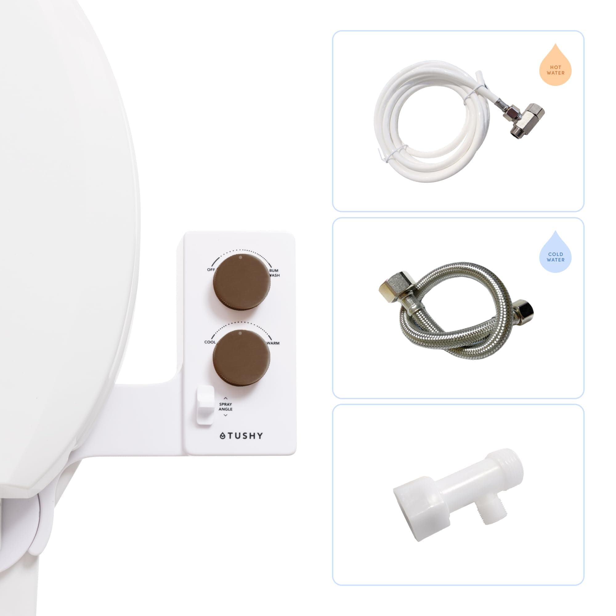 TUSHY Spa Self-Cleaning Warm Water Bidet Attachment with Adjustable Nozzle Angle and Pressure Control. Easy DIY Install, Requires Sink Access for Water Temperature Control (White/Bronze)