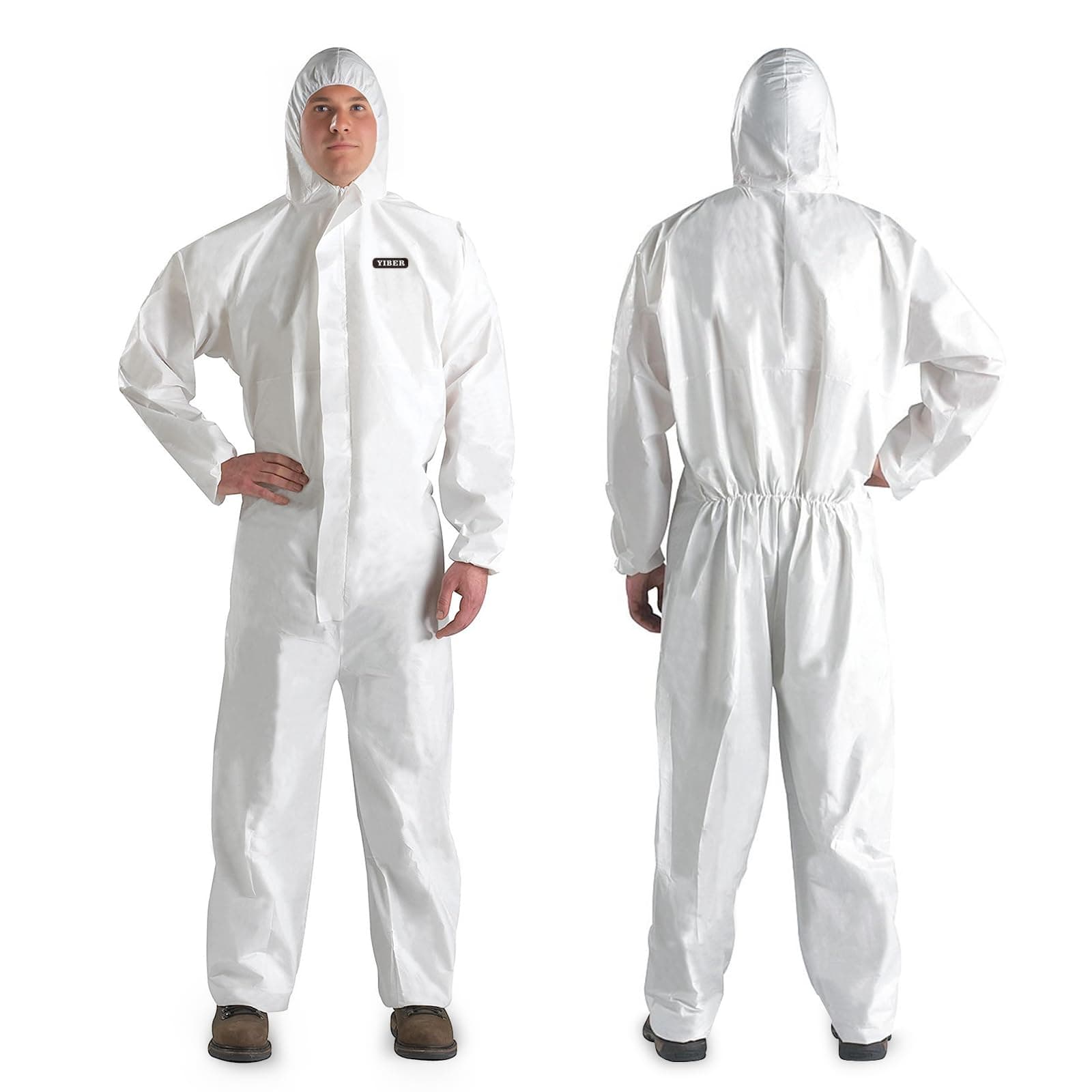 Hazmat Suit Disposable coveralls | Full Body Protective Suits in 7 Sizes with Multiple Specifications With Hood, Large, White, 1