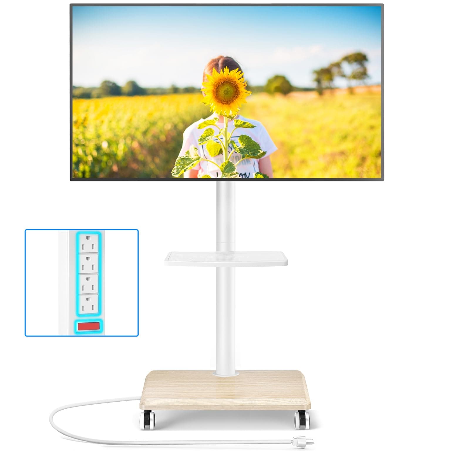 5Rcom Rolling TV Stand with Power Outlet for 32-60" TVs, Holds 88 lbs