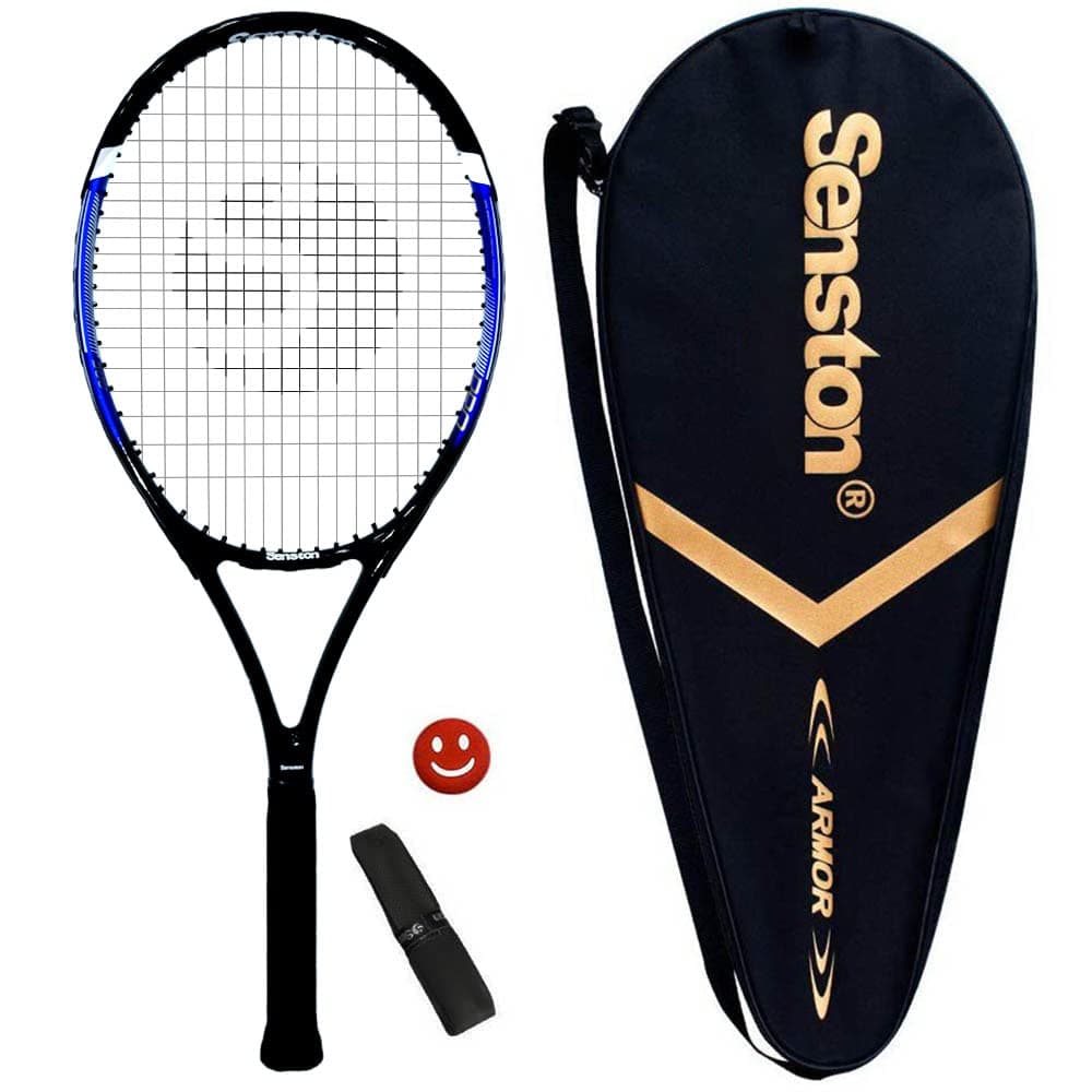 Senston 27 inch Tennis Racquet Professional Tennis Racket Strung with Cover, Tennis Overgrip, Vibration Damper Blue Black