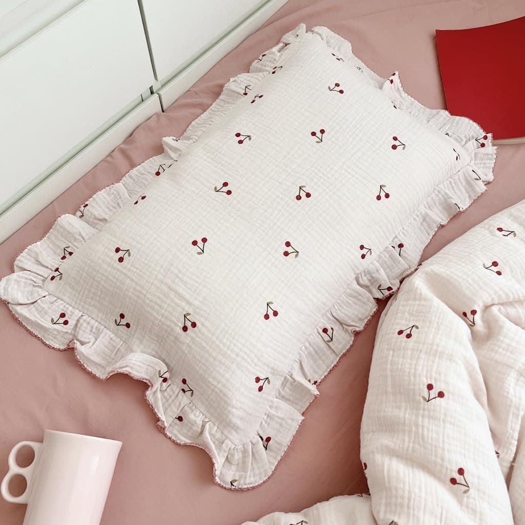 BuLuTu Muslin Cotton Kids Toddler Pillowcases Cherry Print,14"x20",1 Pack