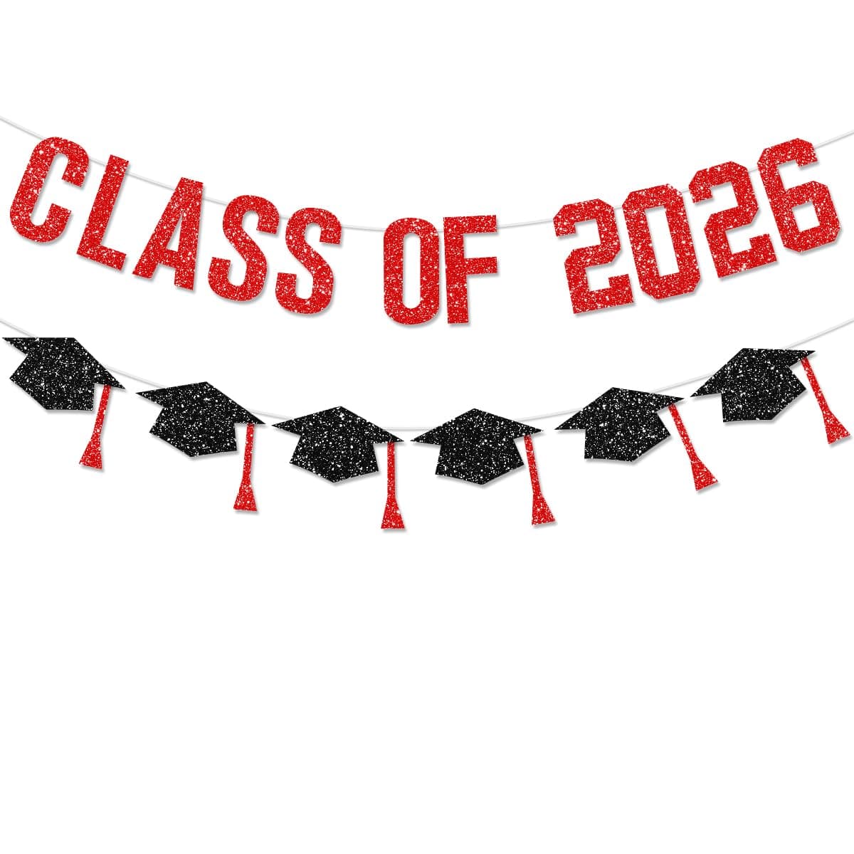 FHGG Pre Strung Graduation Decorations Class of 2025 Banner Red Glitter College Banners Party Congrats Grad with Tassel Decor High Favors NO DIY for Supplies School Home Car Decorations