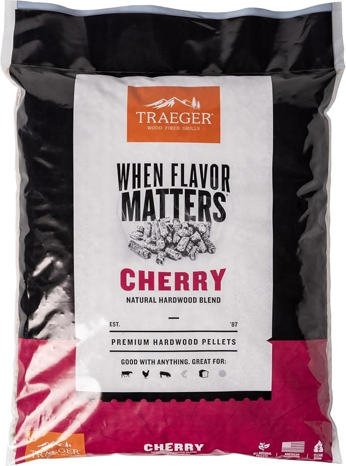 Traeger Grills Cherry 100% All-Natural Wood Pellets for Smokers and Pellet Grills. BBQ, Bake, Roast, and Grill, 20 lb. Bag
