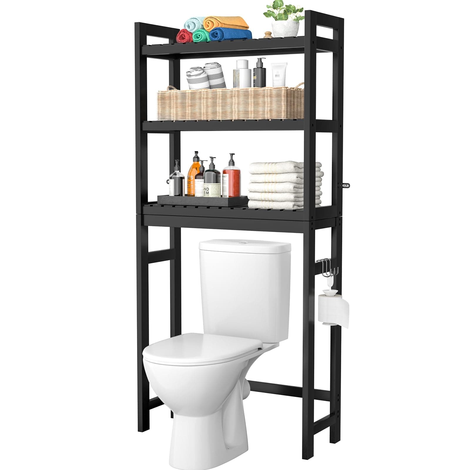 Homykic Over The Toilet Storage, 3-Tier Bamboo Bathroom Shelf, Black