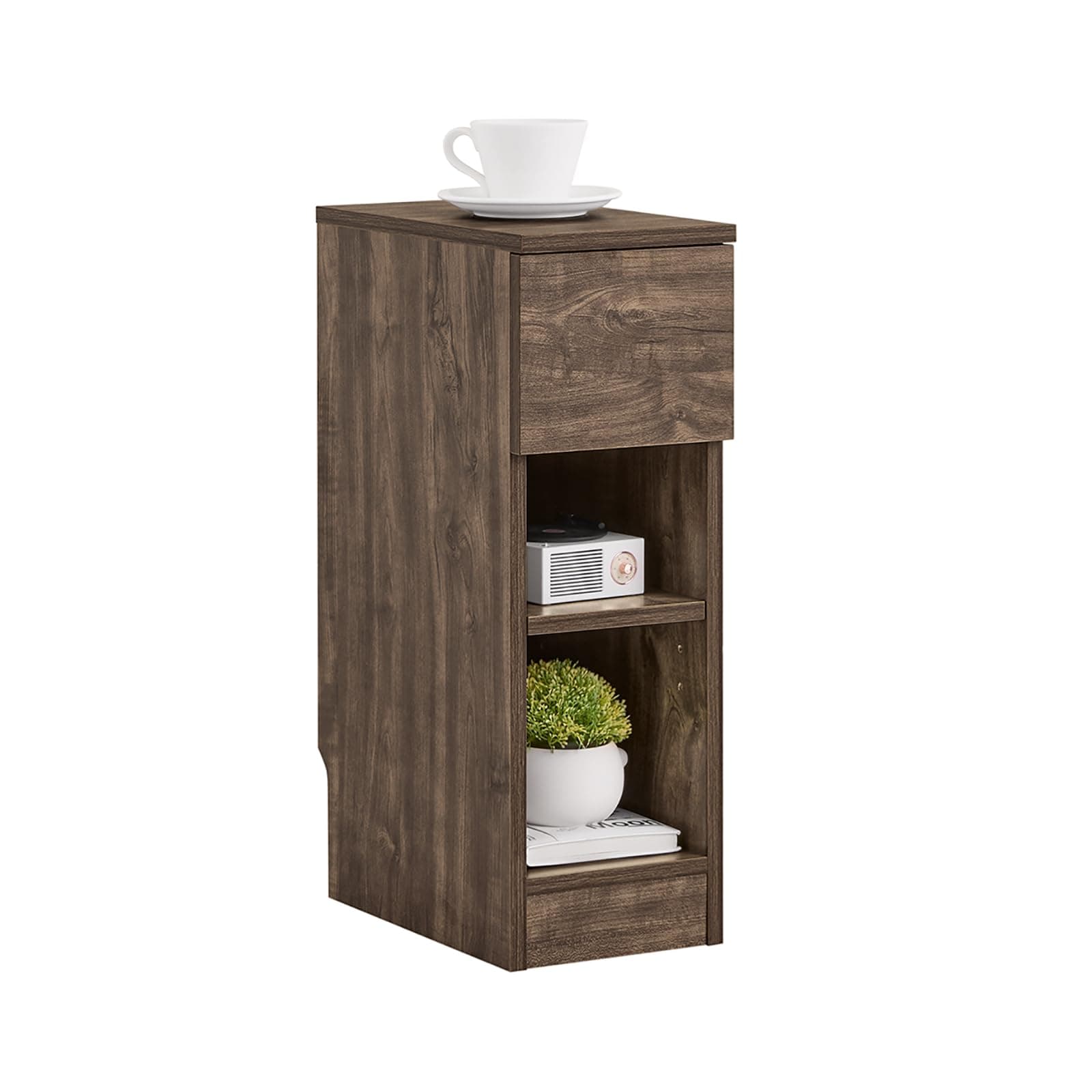 SoBuy Skinny Nightstand with Drawer and Open Shelf for Small Spaces