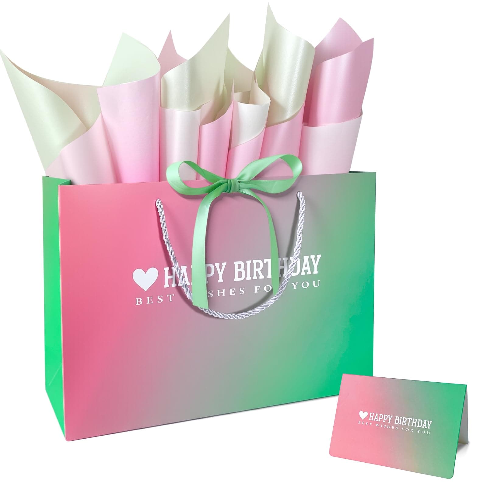 Kecorax Birthday Gift Bag for Women, 14" Large Birthday Bags Set for Girls with Tissue Paper, Card and Ribbons, Suitable for Birthday-themed Parties