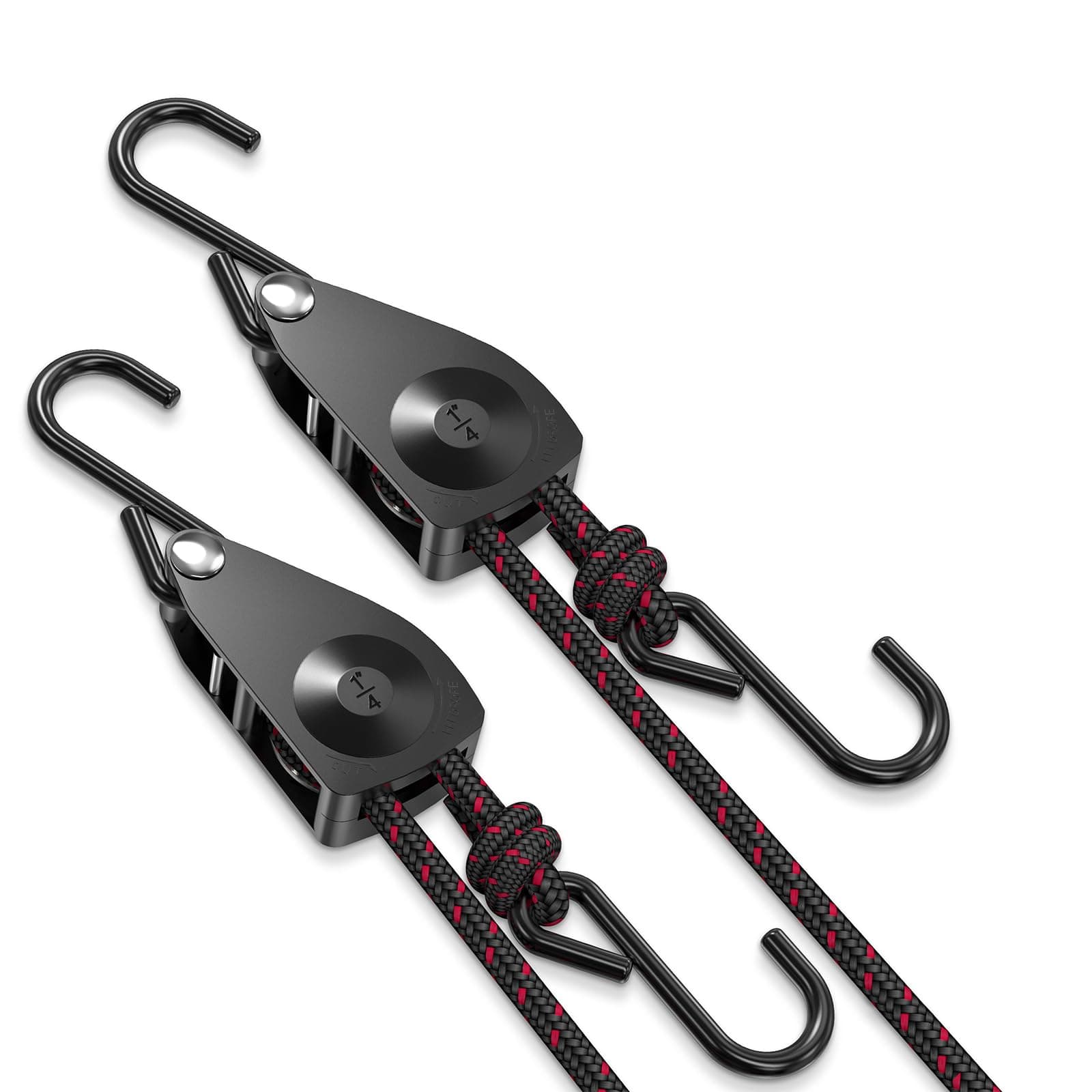 Ratchet Tie Down Straps, 1/4" Adjustable Rope Hangers 2 Pack, 12FT