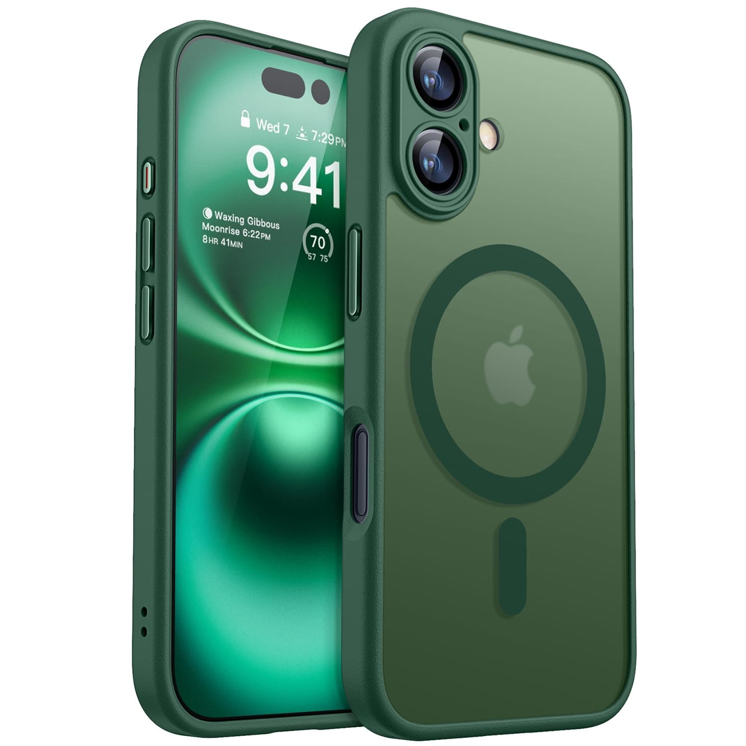 CANSHN Magnetic for iPhone 16 Case, Upgraded [Full Camera Protection] [Compatible with Magsafe] [Translucent Matte] Shockproof Protective Phone Case for iPhone 16 - Deep Green