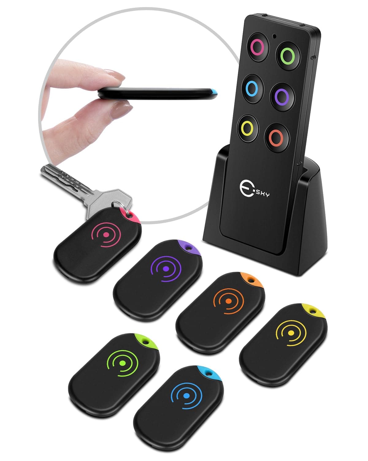 Ultra Slim Key Finder, Esky Item Locator with 85dB Sound and 6 Receivers