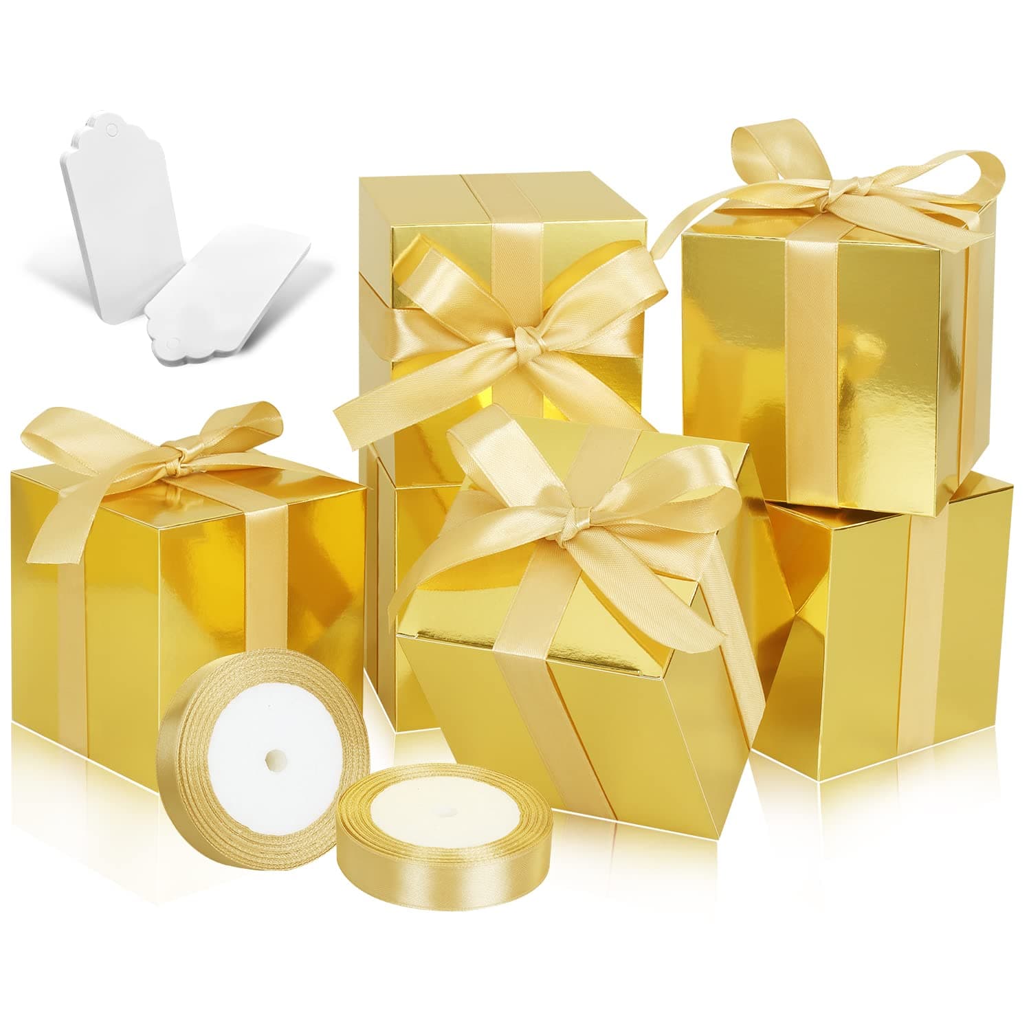 DOYIDE Gold Gift Boxes 5x5x5, 30 Pack Paper Gift Boxes with Lids for Multiple Occasions