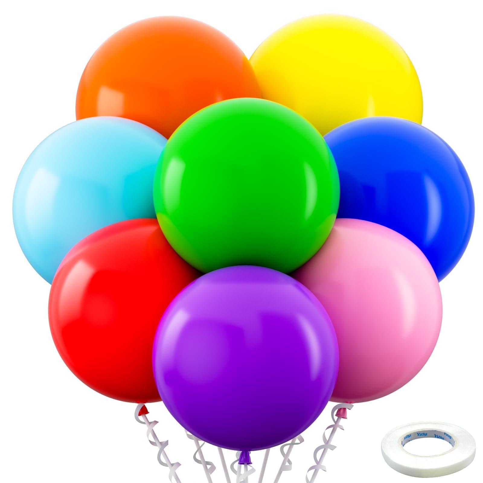 Bezente Assorted Rainbow Giant Balloons 36 Inch - 8 Pack Jumbo Multicolor Balloons Large Round Latex Balloons for Birthday Baby Shower Wedding Party Decorations