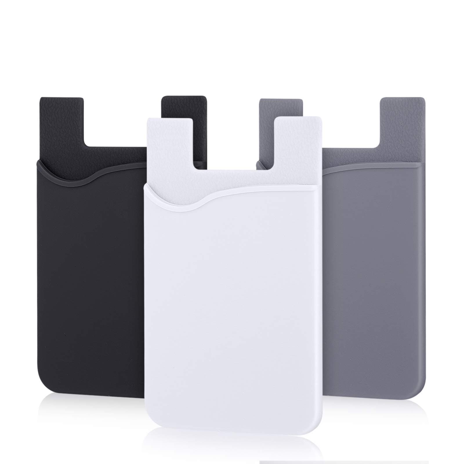 Pofesun Phone Card Holder, 3 Pack Mix Color Adhesive Sticker ID Credit Card Wallet Pocket Pouch Sleeve Universal Compatible for Smartphone, iPhone, iPad, Tablet, Android and More.(Black, White, Gray)