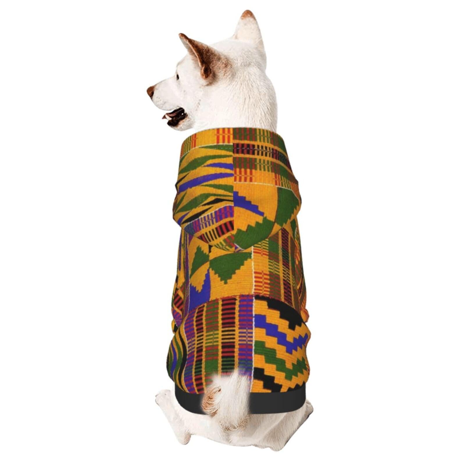 African Kente Cloth Ethnic Art Pattern Dog Hoodie Breathable Stretchy Sweatshirts with Hat Warm Dog Clothes for Small Medium Large Dogs X-Small