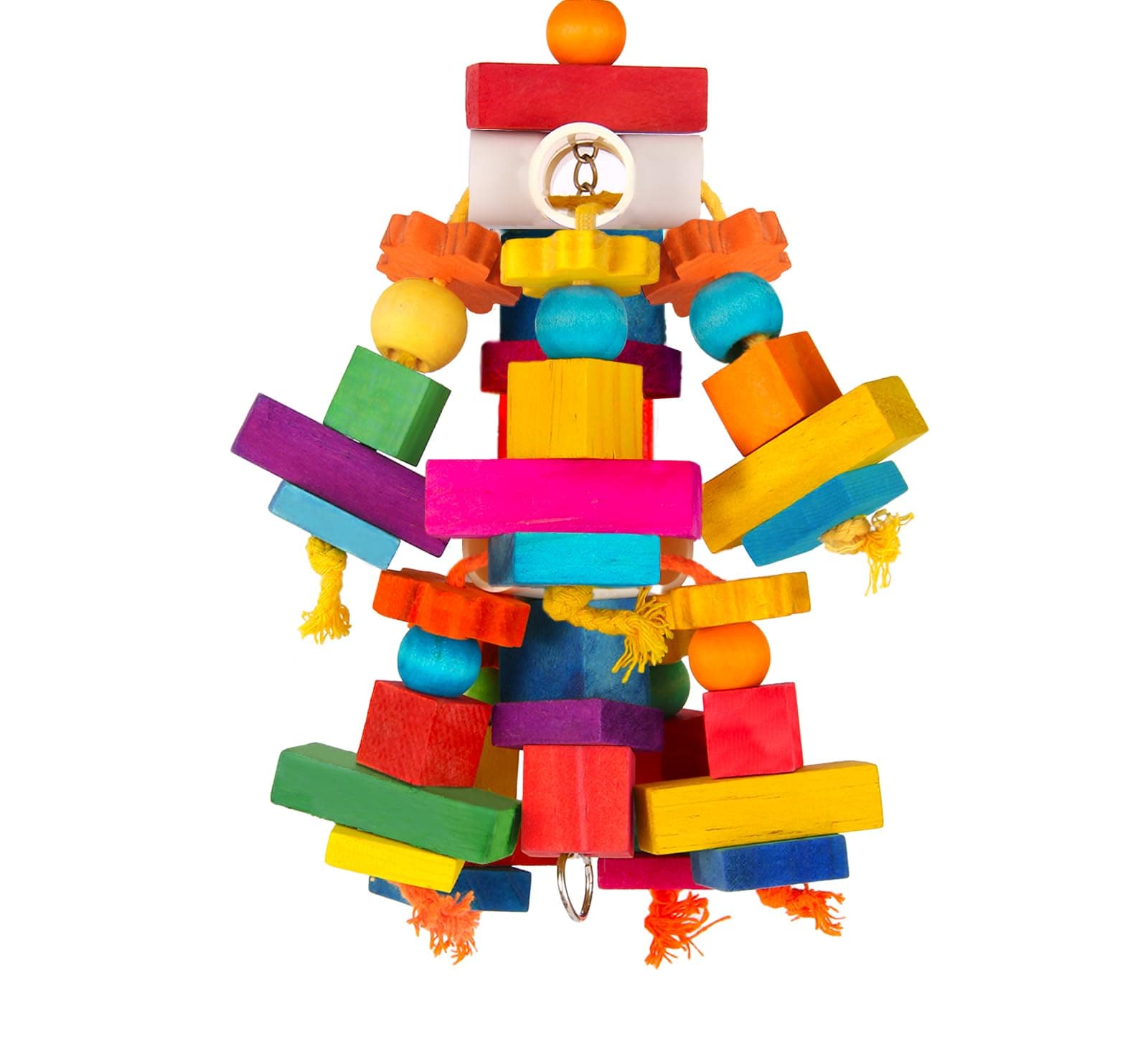Kyouki Large Parrot Toy, Bird Toys for Cockatoos,Macaws, African Grey, Amazon Parrots,Conures, Lovebirds, Multicolored Natural Wooden Blocks Chewing Toys Bird Cage Accessories (Colorful)