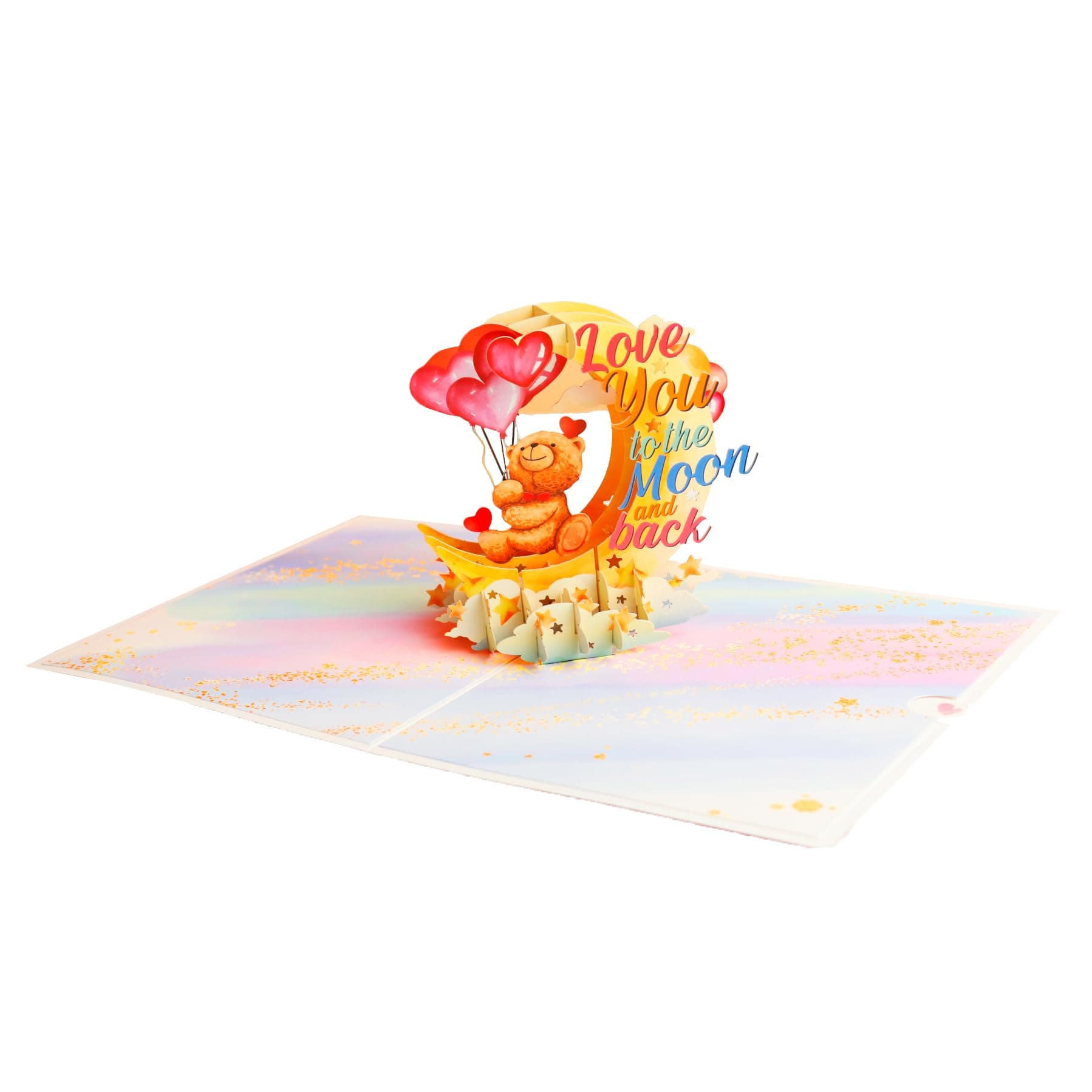 qidianhk 3D Pop Up Valentine's Day Greeting Card with Heart Design, 5.04 x 7.12 Inches, Red (Love Bear Crescent Card)