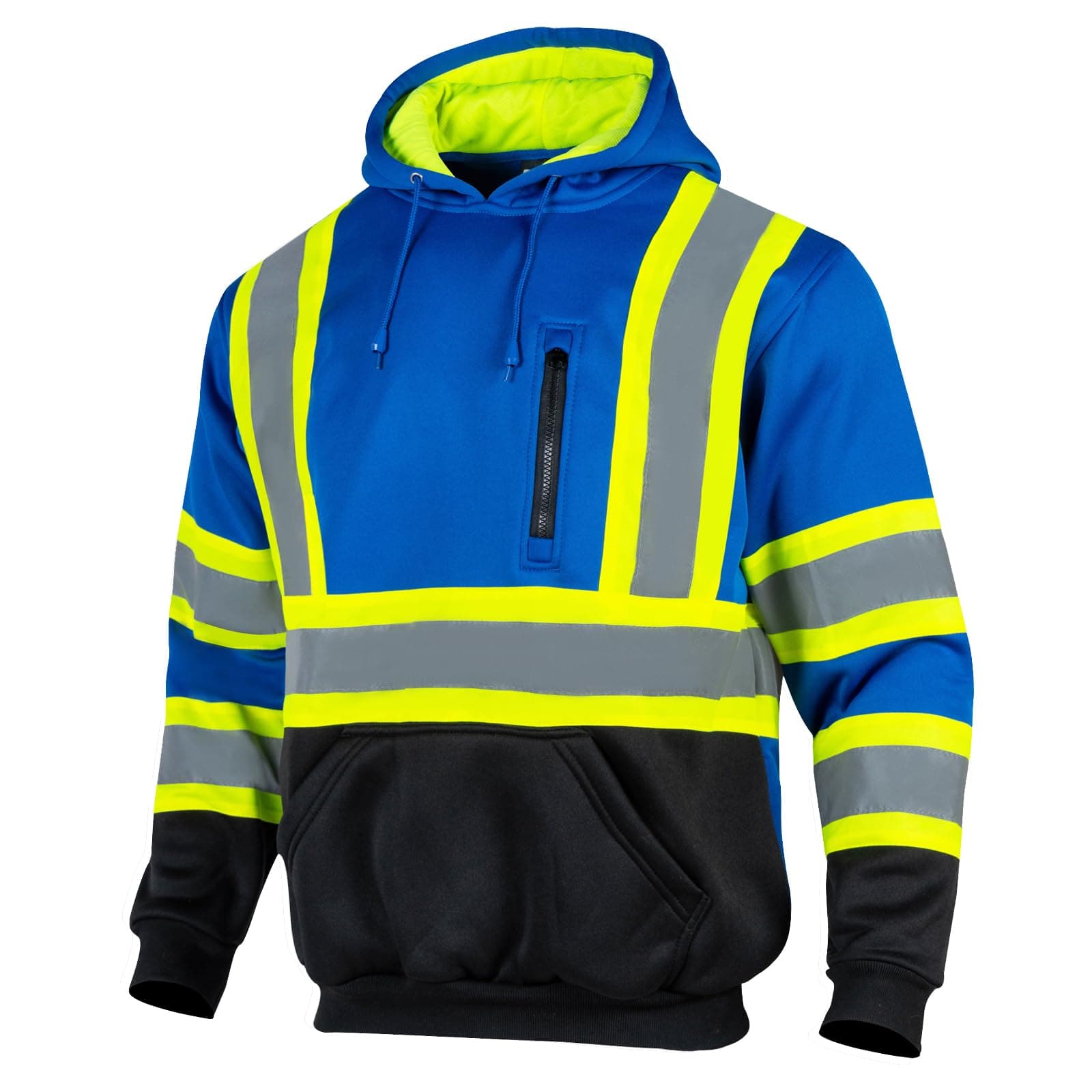 Drizomo High Visibility Safety Fleece Hoodie for Men Reflective Sweatshirt ANSI Class 1 Hi Vis Pullover Hoodie Jacket(Blue,XL)