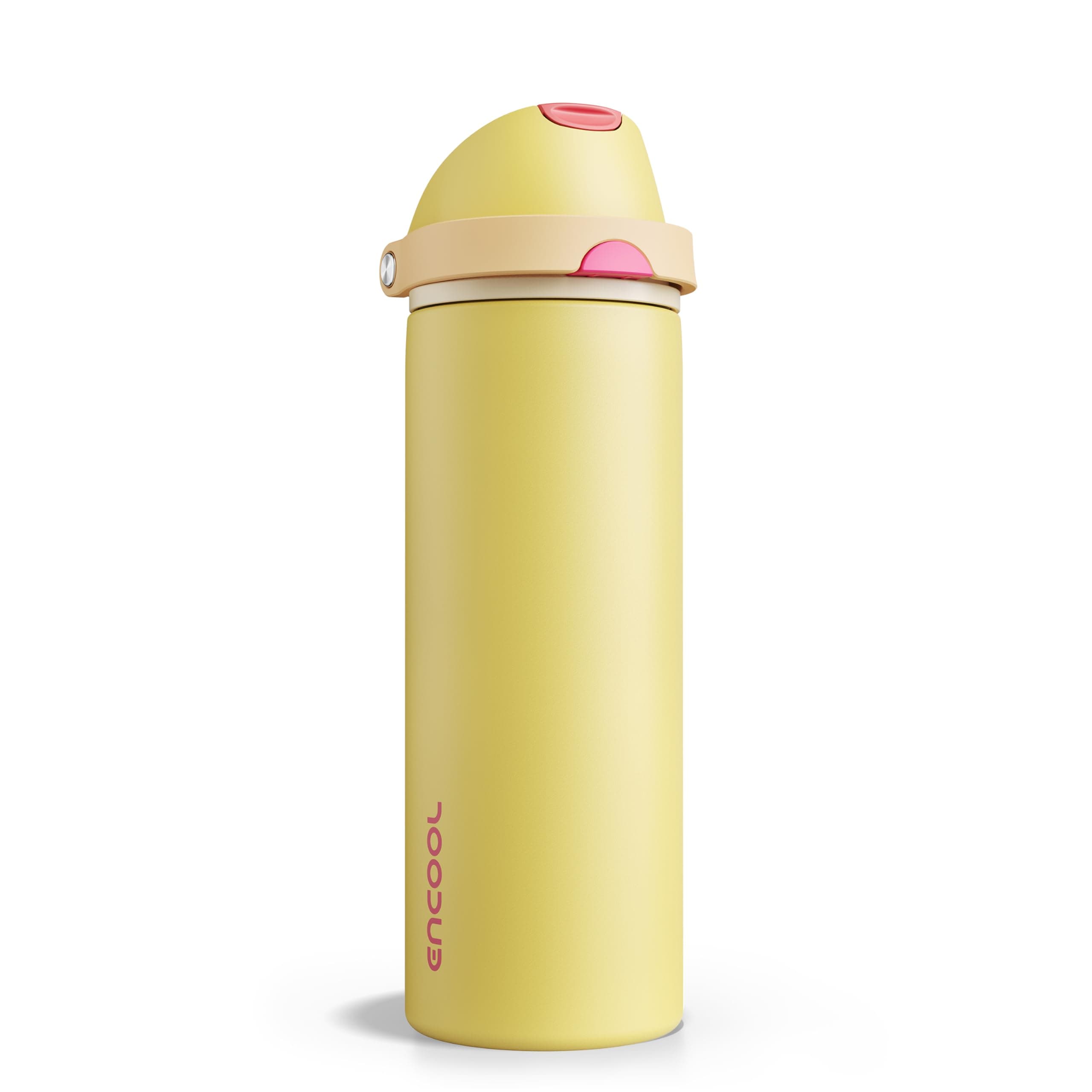 Insulated Water Bottle with Straw - Encool Stainless Steel Water Bottle with Push Button Lid, Leak-Proof & BPA-Free, Keeps Cold for 24 Hours for Sports, Travel, Gym (24 oz, Ginger)