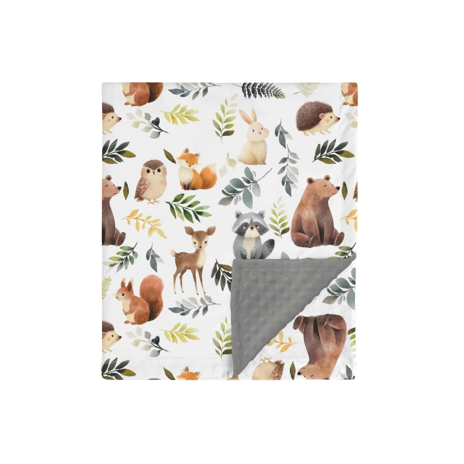 HawSkgFub Forest Woods Animals Leaf Mink Baby Blankets with Dotted Backing Boy Girl Shower Gift, Bear Fox Deer Owl Double Layer Nursery Swaddle, Soft Newborn Infant Toddler Bed Crib Bedding 30 x 40