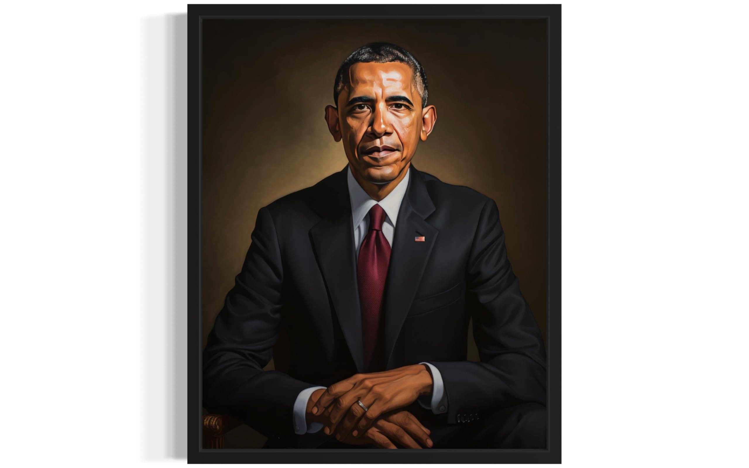 Barack Obama President Wall Art Print Poster, Official Presidential Portrait Artwork Decor Gallery Collection, Patriotic Historical Painting, Vintage Art Decor 40 (Barack Obama, 8 x 10 inches, Black Frame)