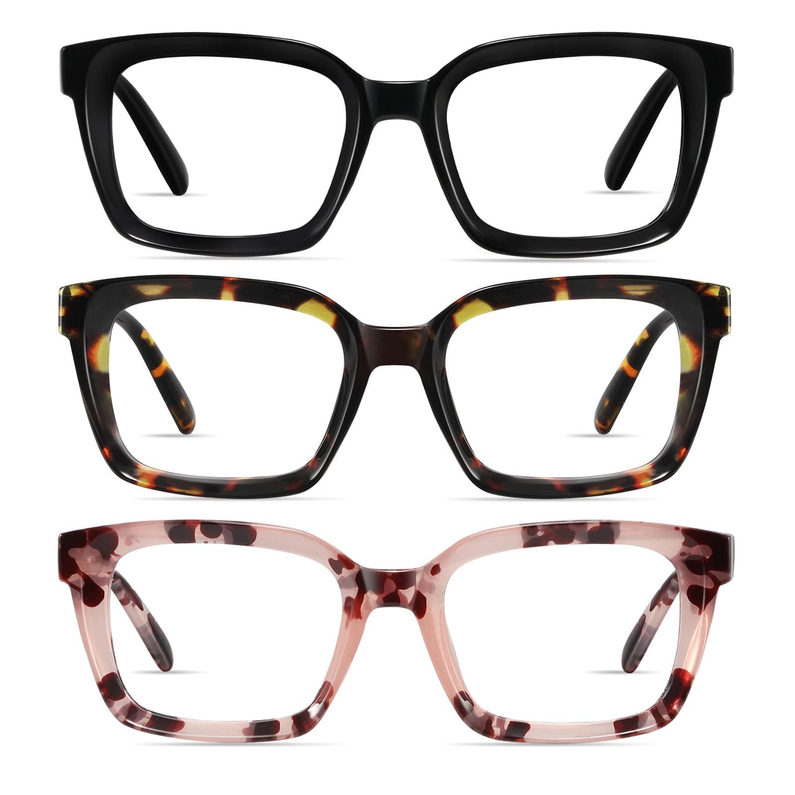 XVXV Reading Glasses for Women Men - Blue Light Blocking Computer Readers Oprah Square Anti Glare/Eyestrain Spring Hinge(3 Pack*C1, 3.25)