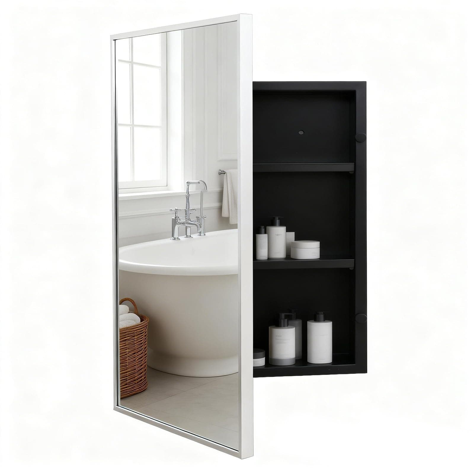 VIWILII Brushed Sliver Metal Medicine Cabinet Right-Angled Rectangle-Design