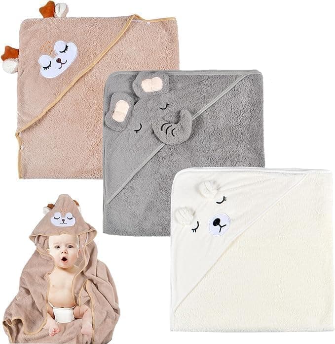 JKSvrenthy 3pcs Baby Bath Towels Soft Hooded Baby Towel for Newborn, Kids and Toddlers, Baby Bath Essentials for 0-5 Years Boys or Girls
