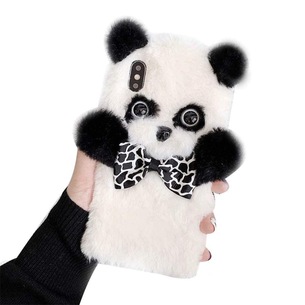 VooDirop IPLUS Soft Fur Case Compatible with iPhone 11 Pro, Cute 3D Cartoon Panda Shape Design Plush Fluffy Warm Case Bumper Protective Cover (Panda-White, iPhone 11 Pro)