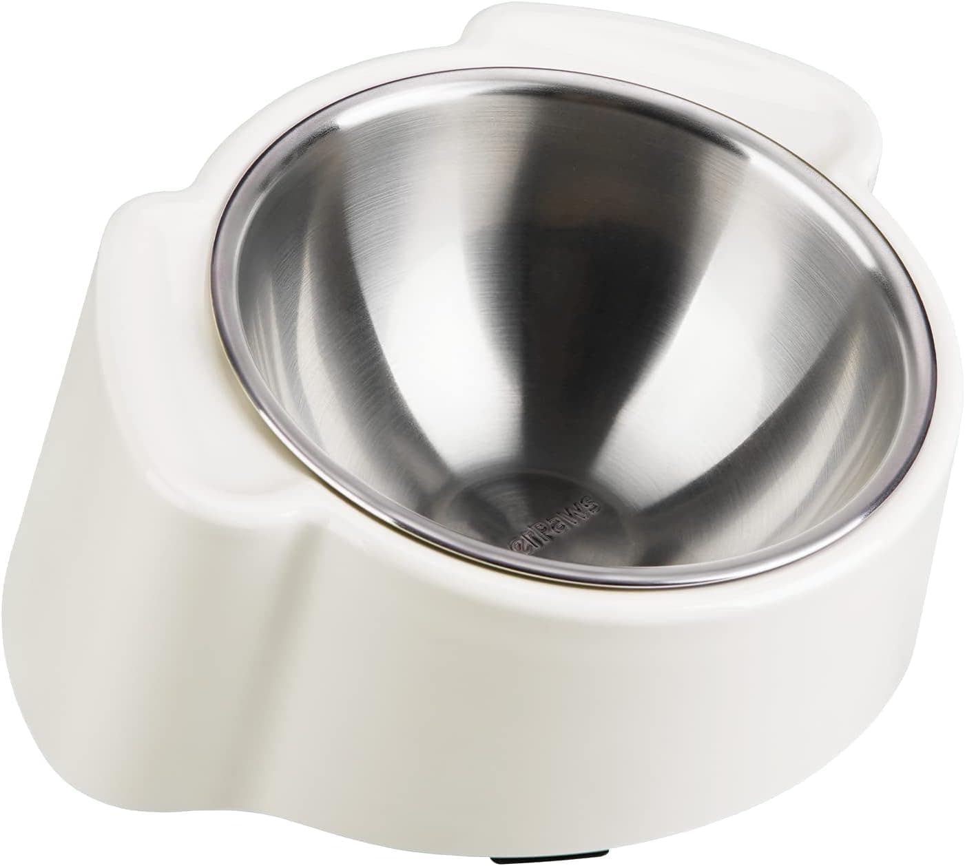 CheerPaws Slanted Dog Bowl, 15 Tilted French Bulldog Feeder, Stainless Steel, Spill Proof, Raised, Angled, for Large Dogs, White