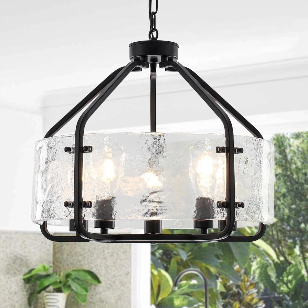 Luupyia 20 Inches Black Crystal Chandelier, 5Lights Modern Glass Chandelier, Height Adjustable Drum Crystal Chandeliers Pendant Light Over Dining Room Table Kitchen Entryway Chandeliers for Foyer