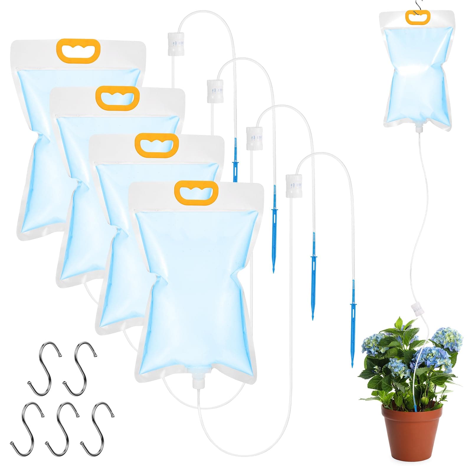 5Pcs Plant Drip Irrigation Kit, 3.5 L Drip Irrigation Bags with Adjustable Flow Automatic Plant Irrigation System Home Sprinkler Device for Indoor and Outdoor Potted Plant