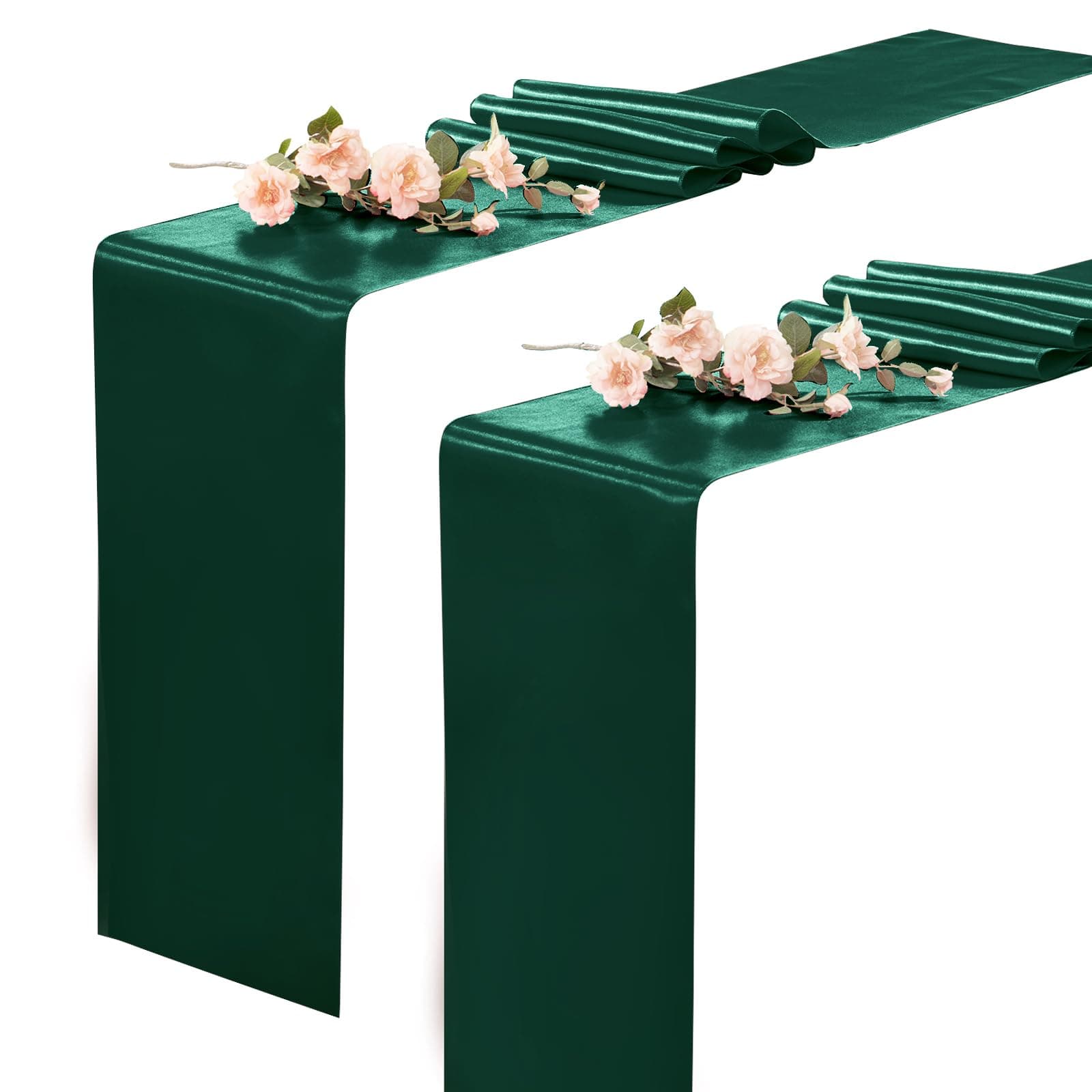 KKJIAF 2 Pack Hunter Green Silky Satin Table Runner 12" x 108"