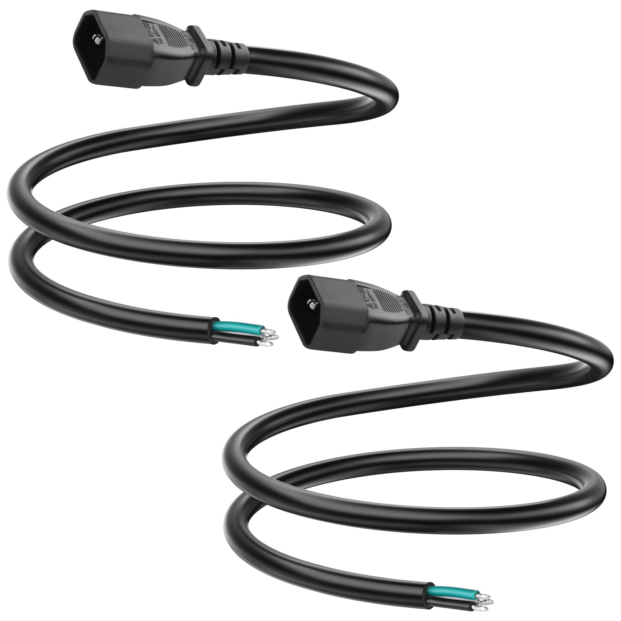 JSADZKJ 16AWG IEC C14 Pigtail Power Cable Heavy Duty Replacement Power Cord Bare Wire C14 Male Extension Open End Wire 10A 250V AC 3 Prong Power Cord for PDU UPS Computer Monitor Scanner 3FT