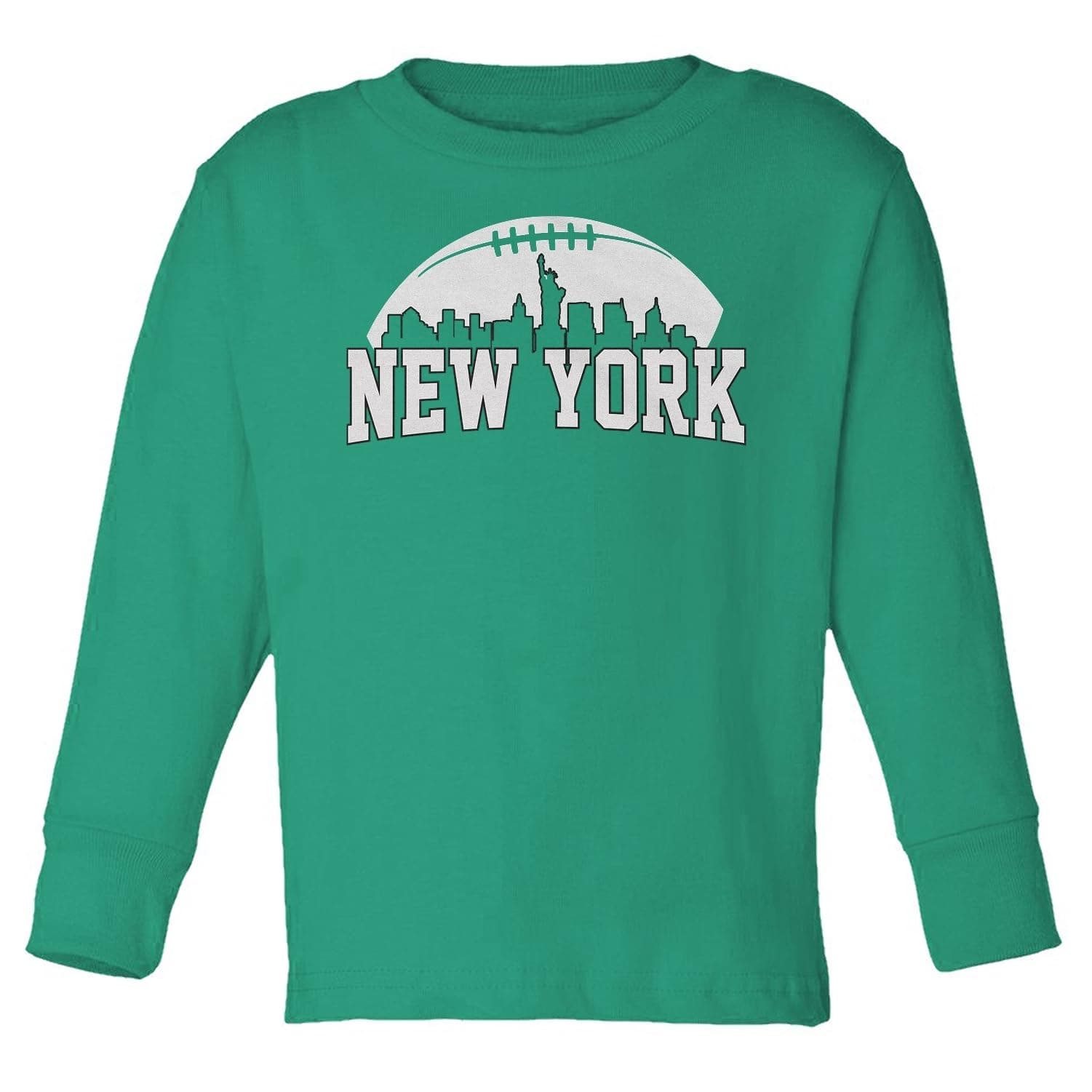 New York Skyline Graphic - Sports Fan Tribute Toddler Long Sleeve Tshirt (Green, 5T)