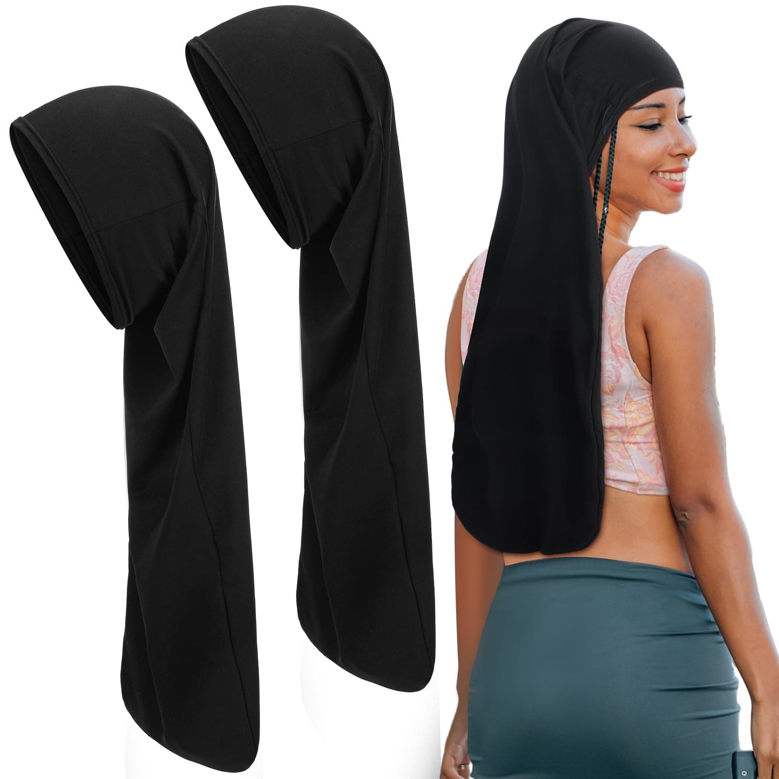 Twistover 2 Jumbo Dreadlock Cap Wrap for Dreads,Black,Black,25 Inches