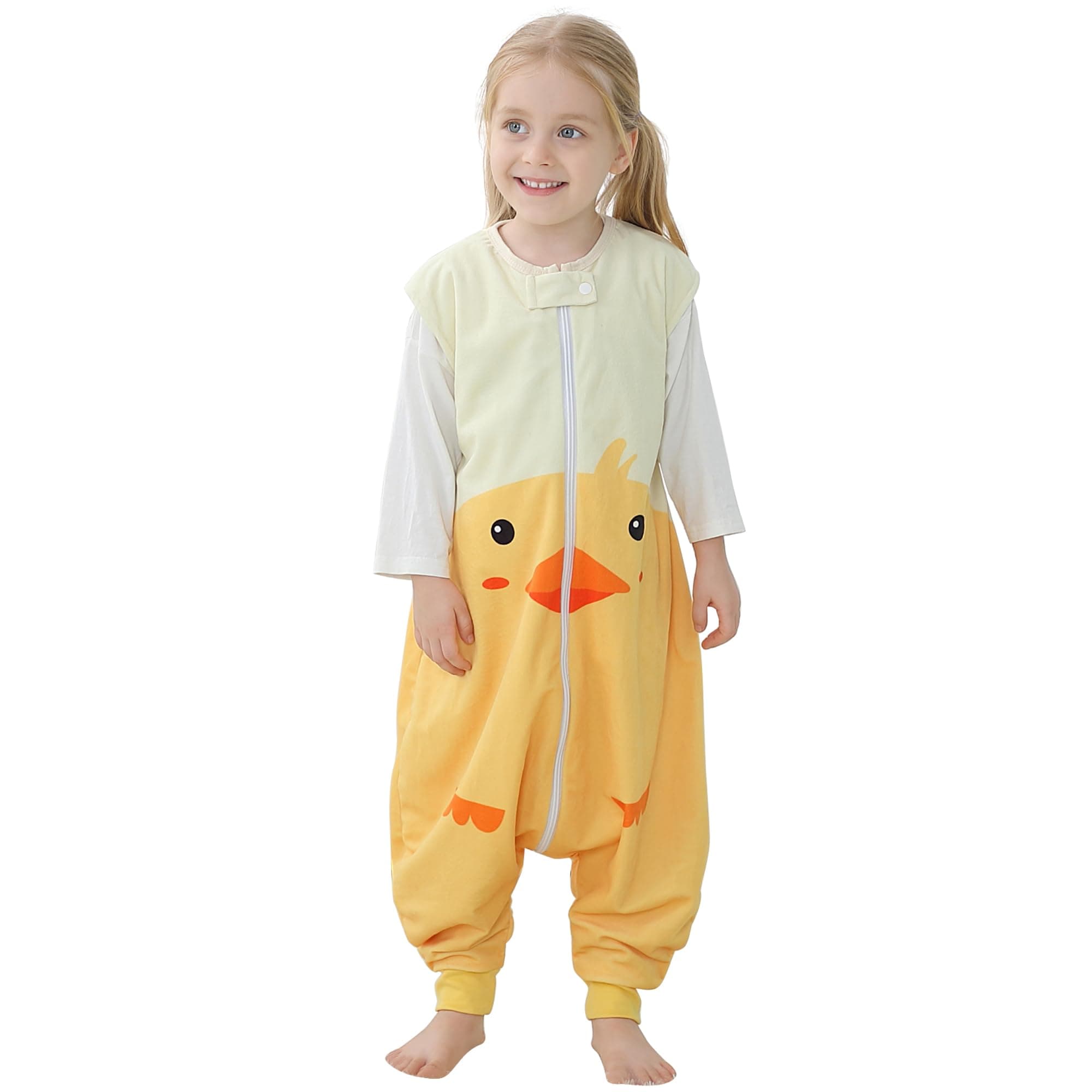 MICHLEY Baby Unisex Sleeveless Sleeping Bag with Feet Autumn Winter Sleeping Sack Polyester Wearable Blankets for Toddler, Duck, 1-3T