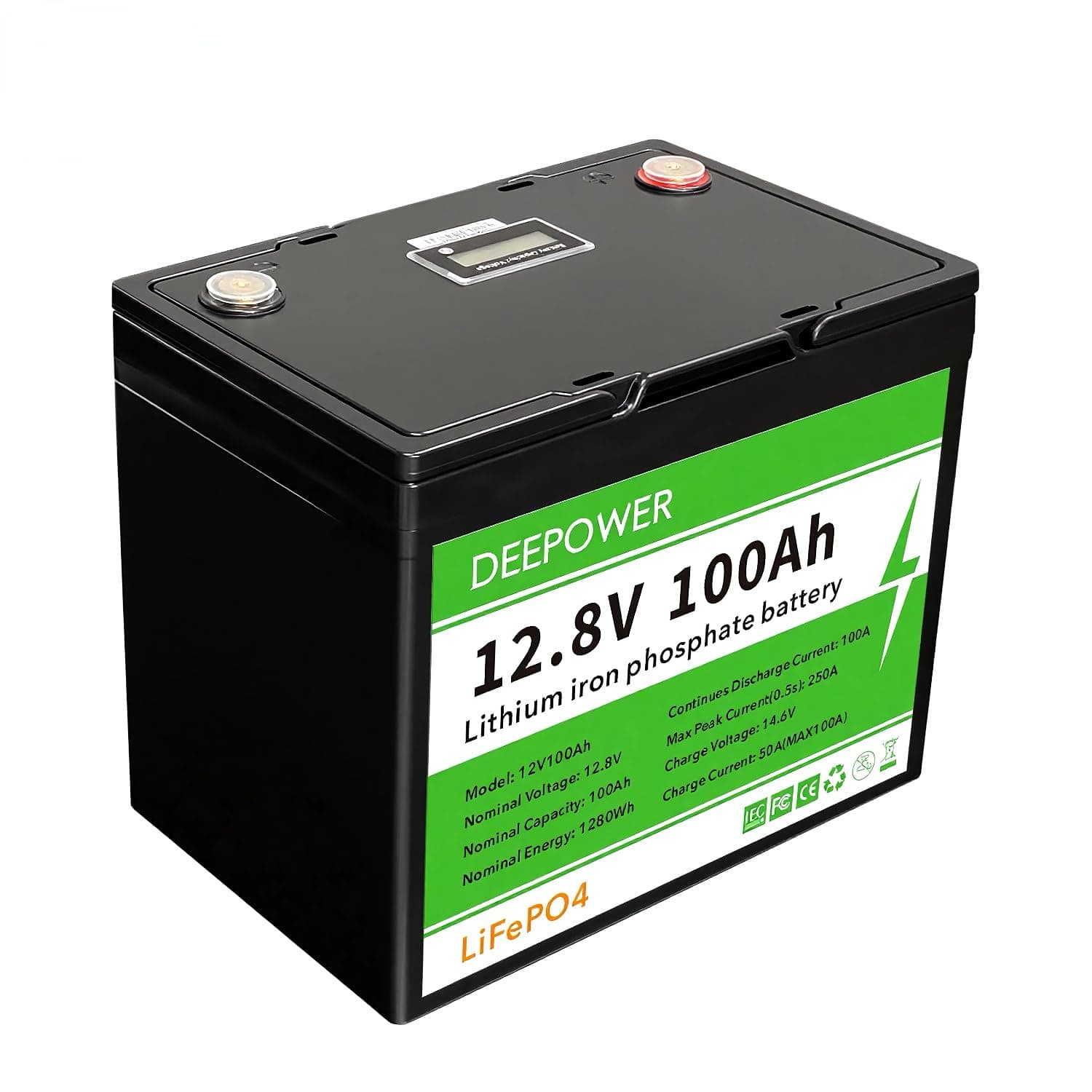 Zylvro 12V 100Ah LiFePO4 Battery, 1280Wh Deep Cycle Lithium Battery with 5000+ Cycles & Built-in BMS, IP67 Waterproof & LCD Power Meter, Group 24 Size for RV, Marine, Trolling Motor, Solar & Off-Grid